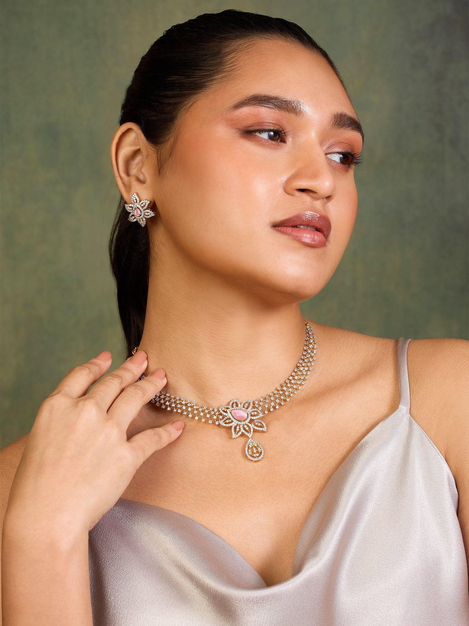 Coral Radiance Stud Necklace set - Dyulokha
