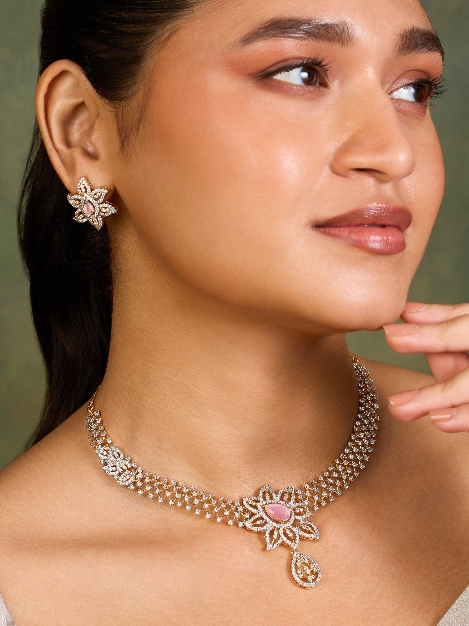 Coral Radiance Stud Necklace set - Dyulokha