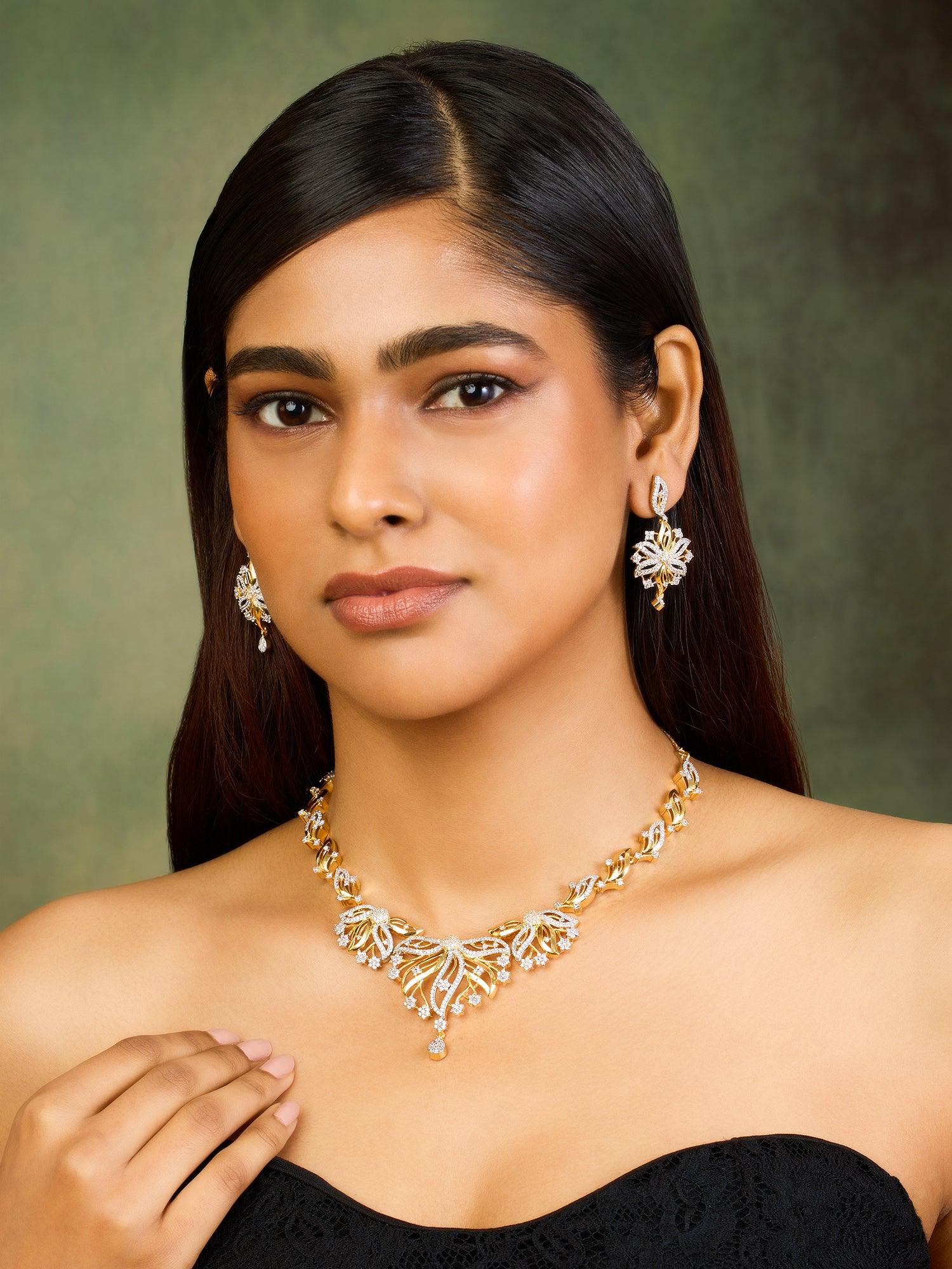 Floral CZ Gold Necklace Set - Dyulokha