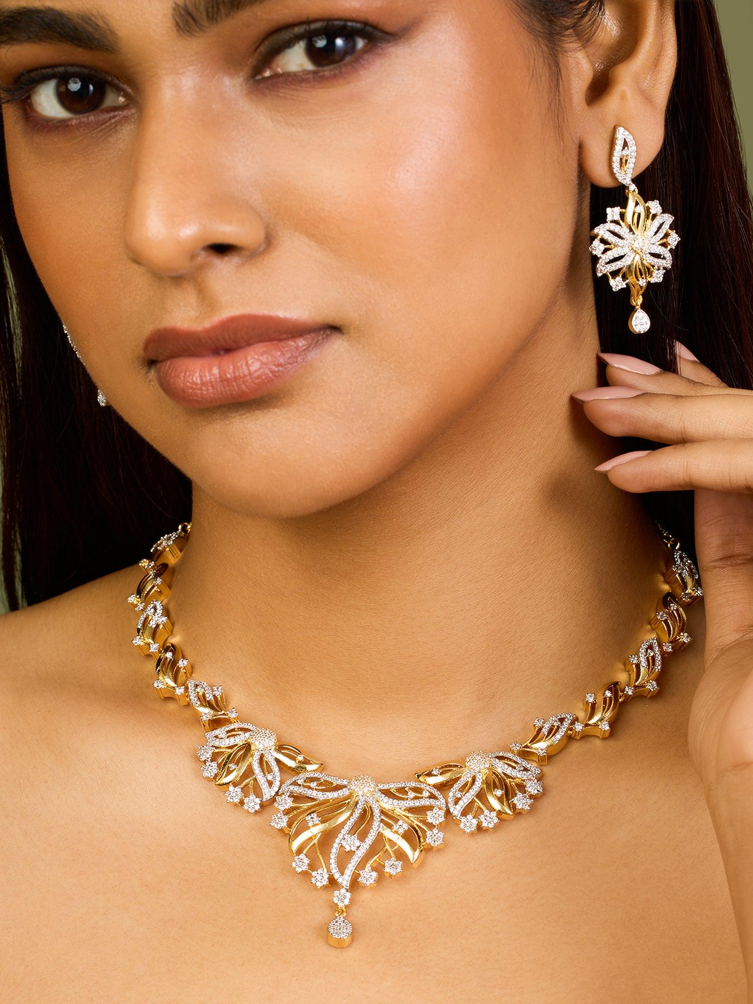 Floral CZ Gold Necklace Set - Dyulokha