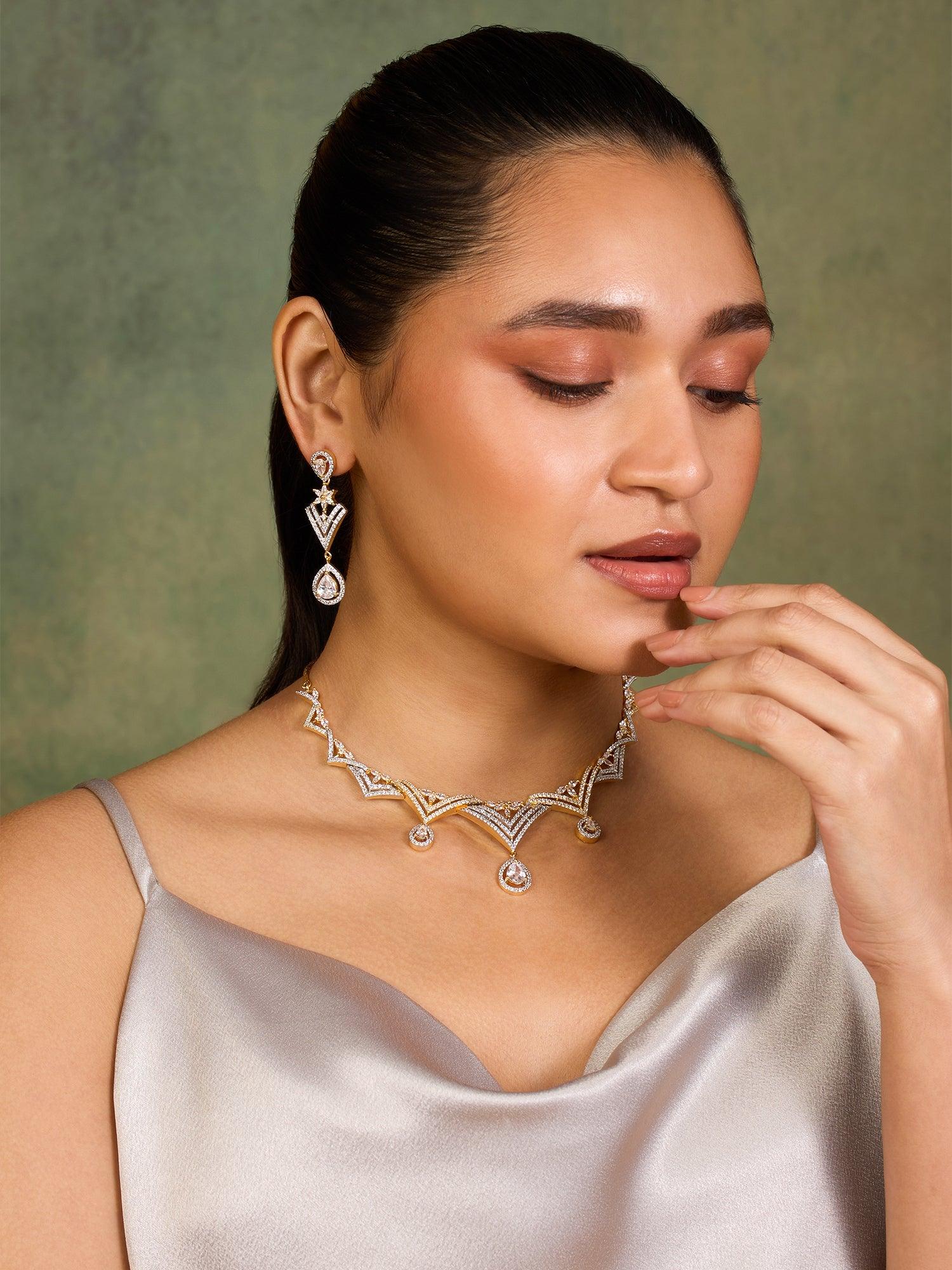 Luxurious CZ Diamond Necklace Set - Dyulokha