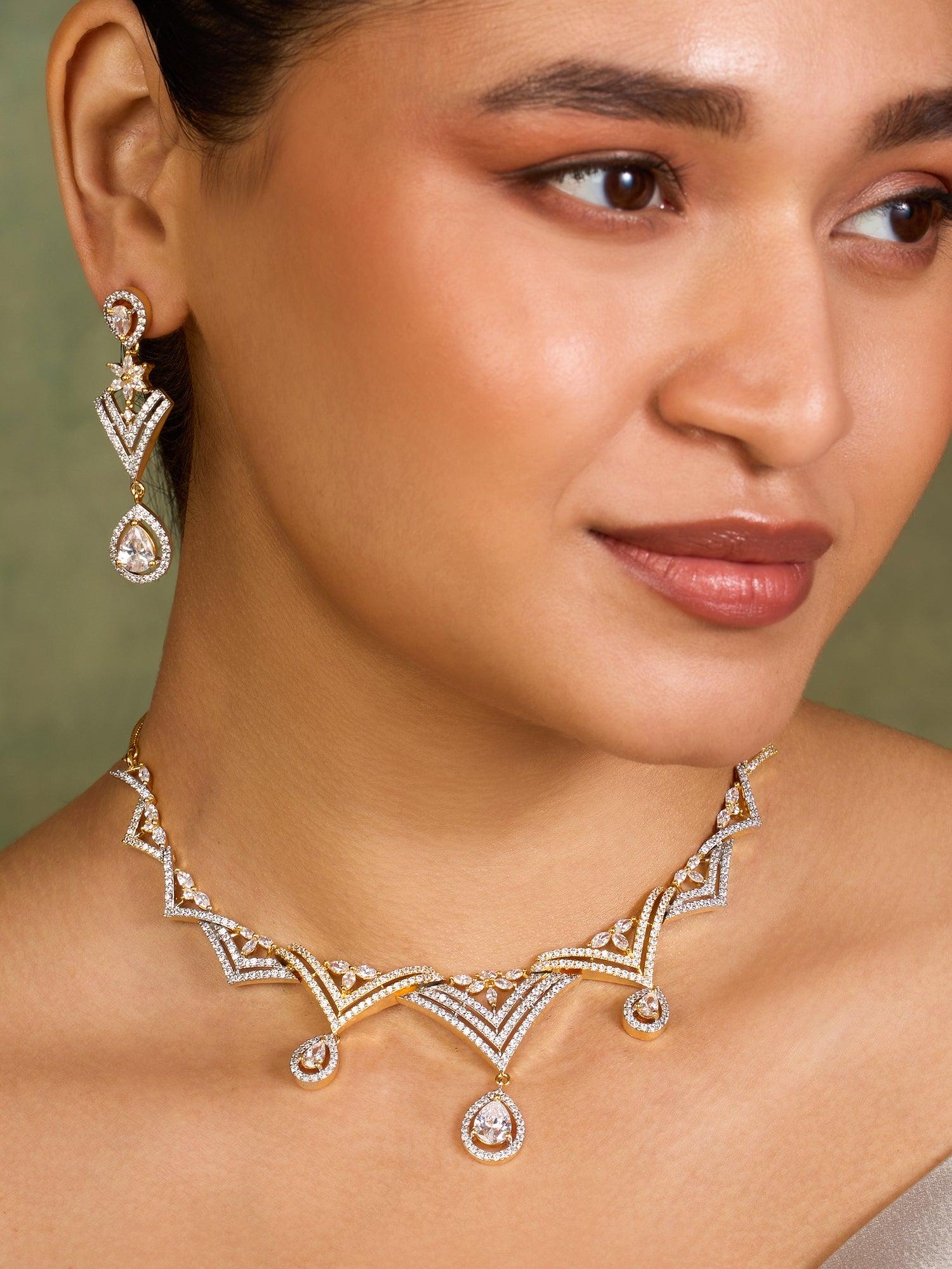 Luxurious CZ Diamond Necklace Set - Dyulokha