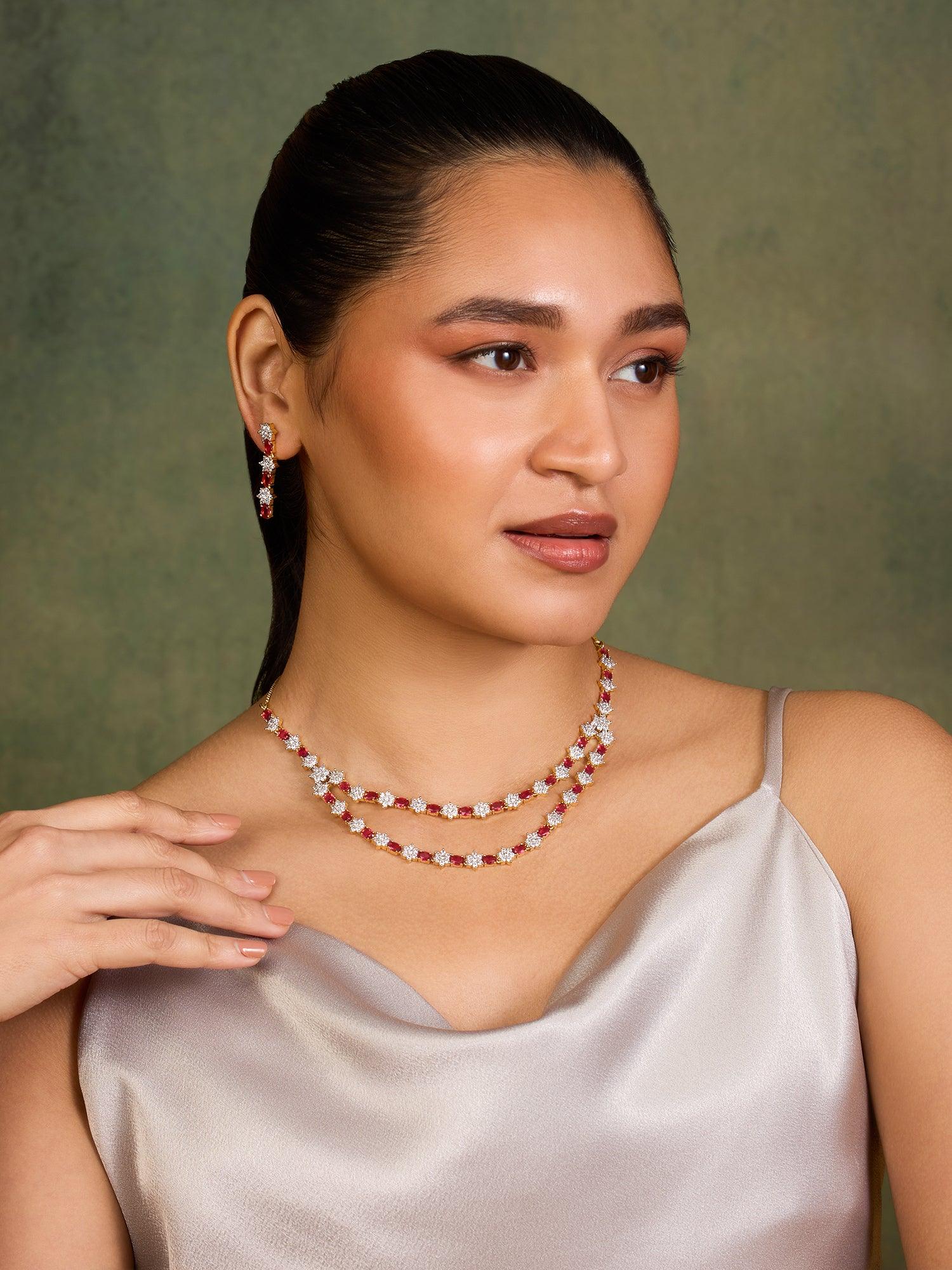 Plush Dual Layer Ruby Necklace Set - Dyulokha