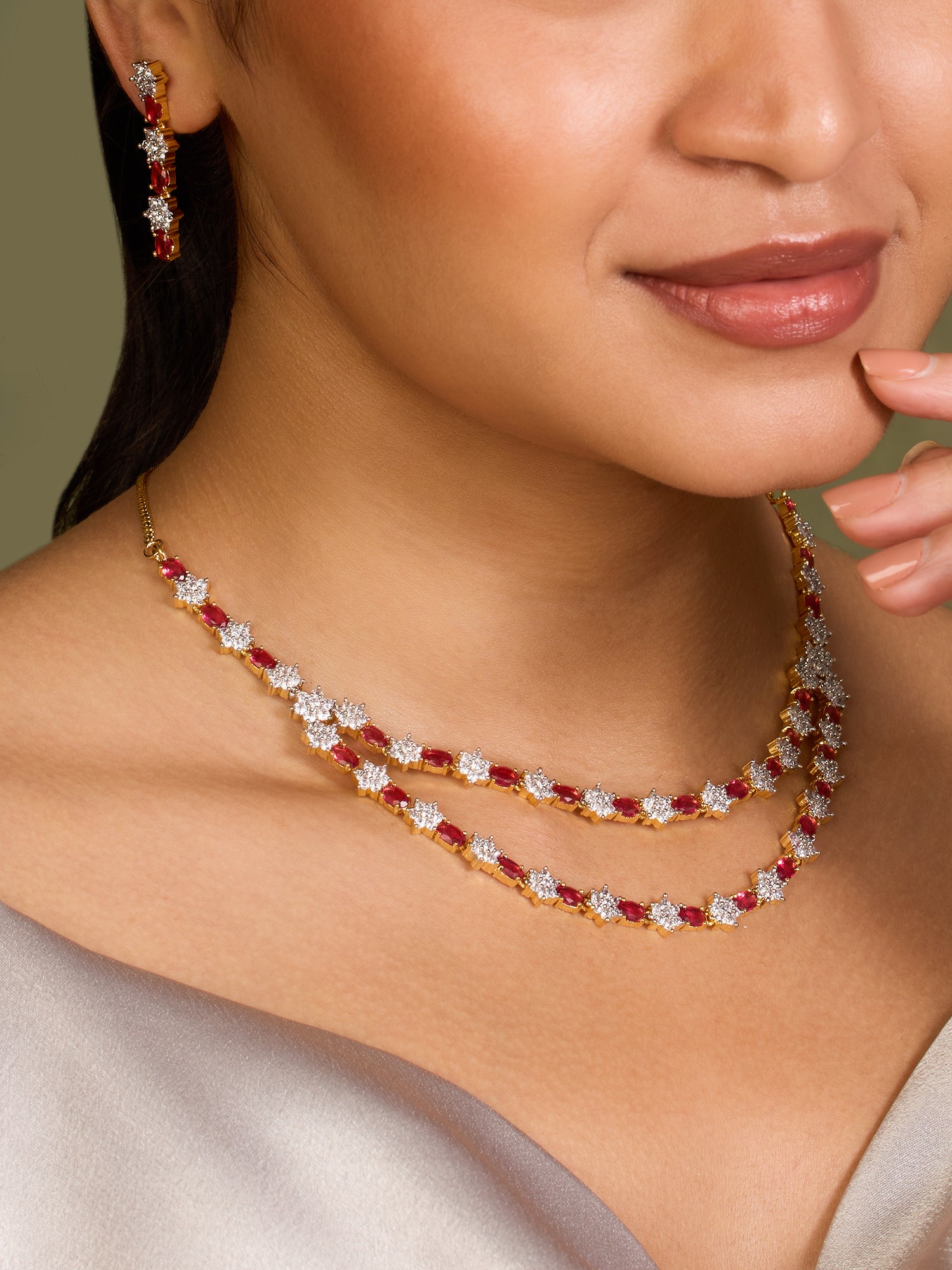 Plush Dual Layer Ruby Necklace Set