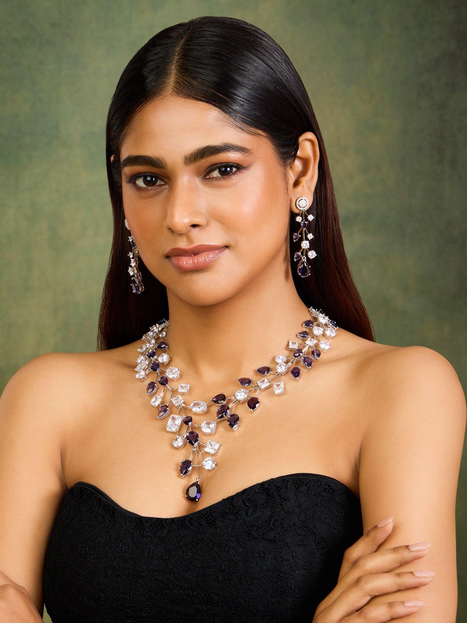 Beguiling Amethyst CZ Necklace set - Dyulokha