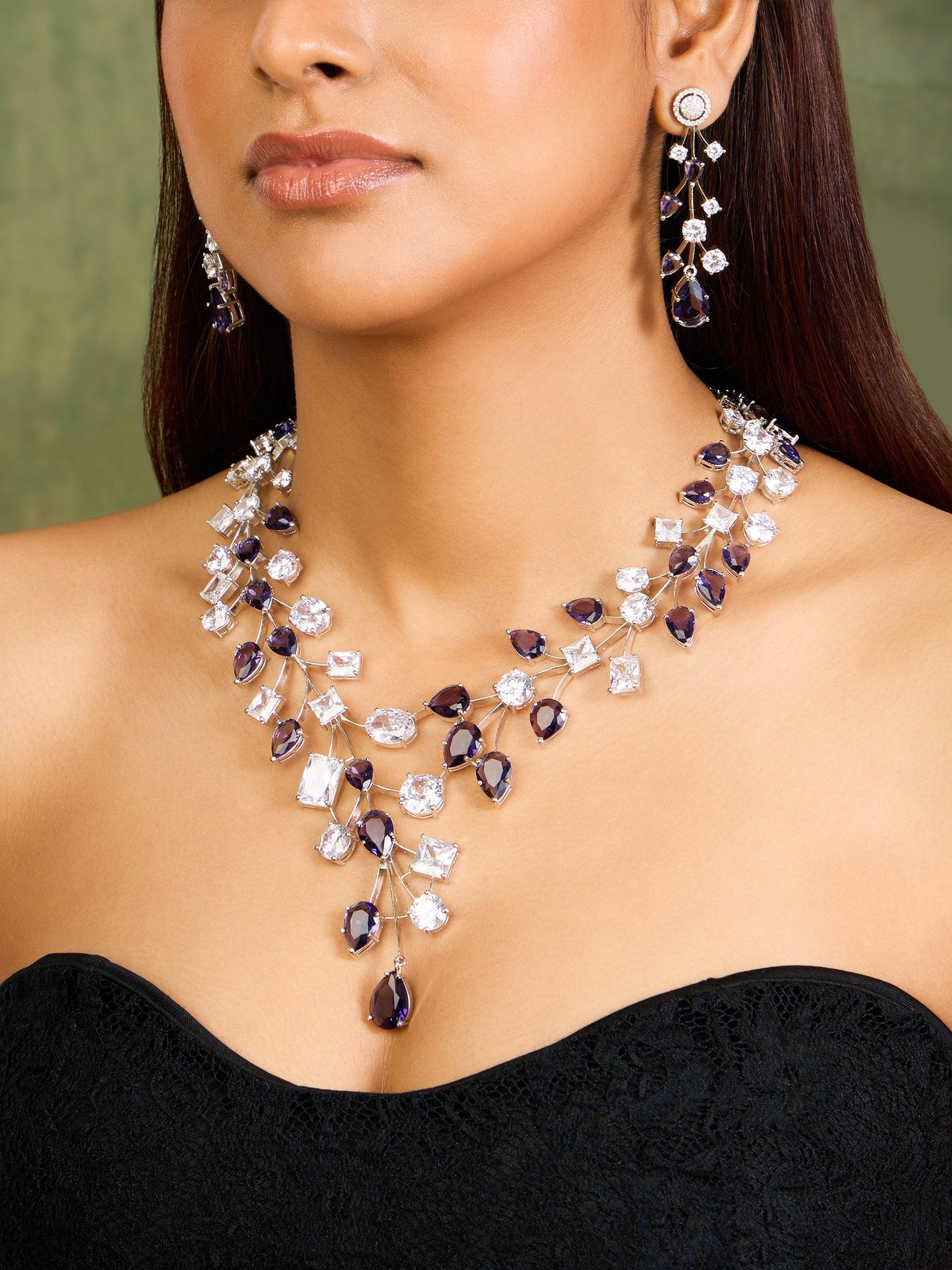 Beguiling Amethyst CZ Necklace set - Dyulokha