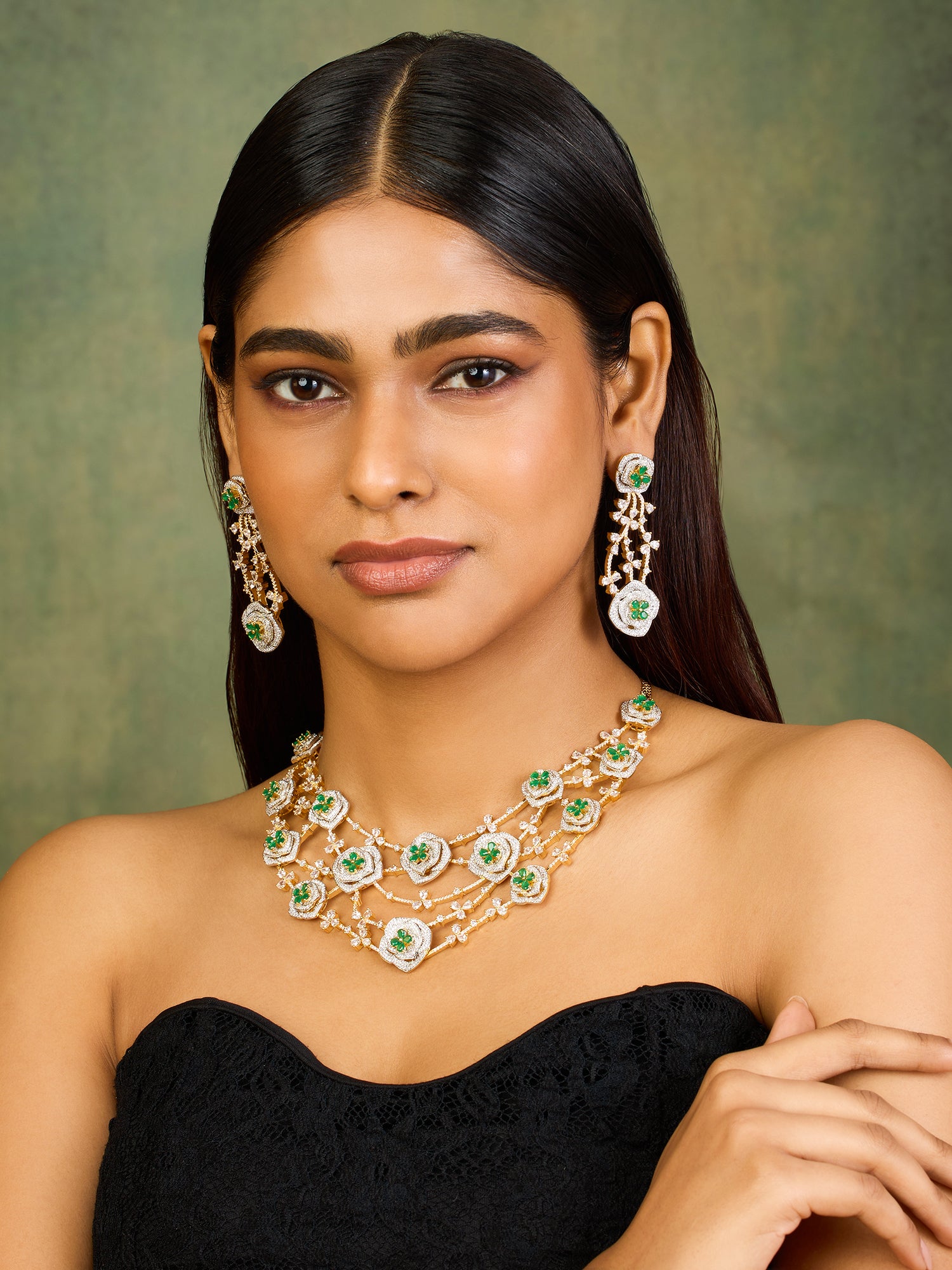 Emerald Bloom Necklace Set