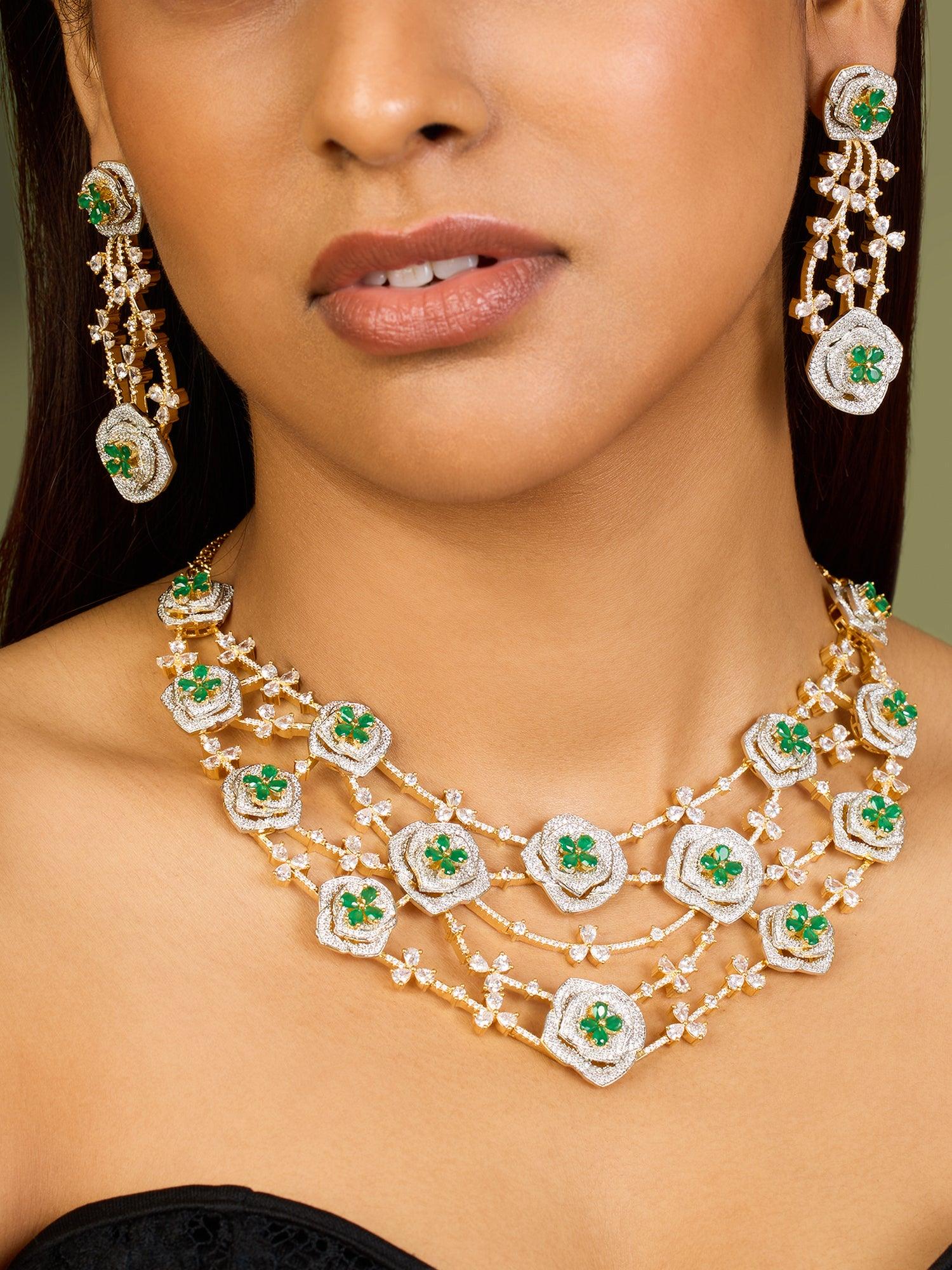 Emerald Bloom Necklace Set - Dyulokha