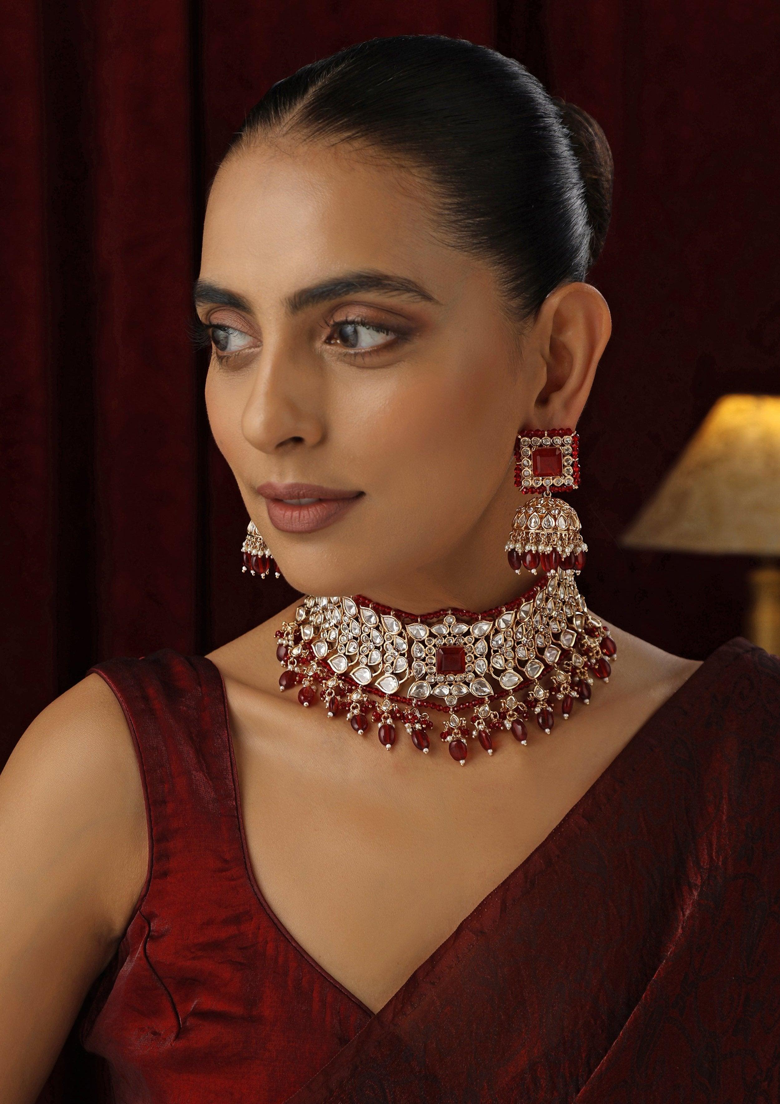 Regal Red Polki Choker set - Dyulokha