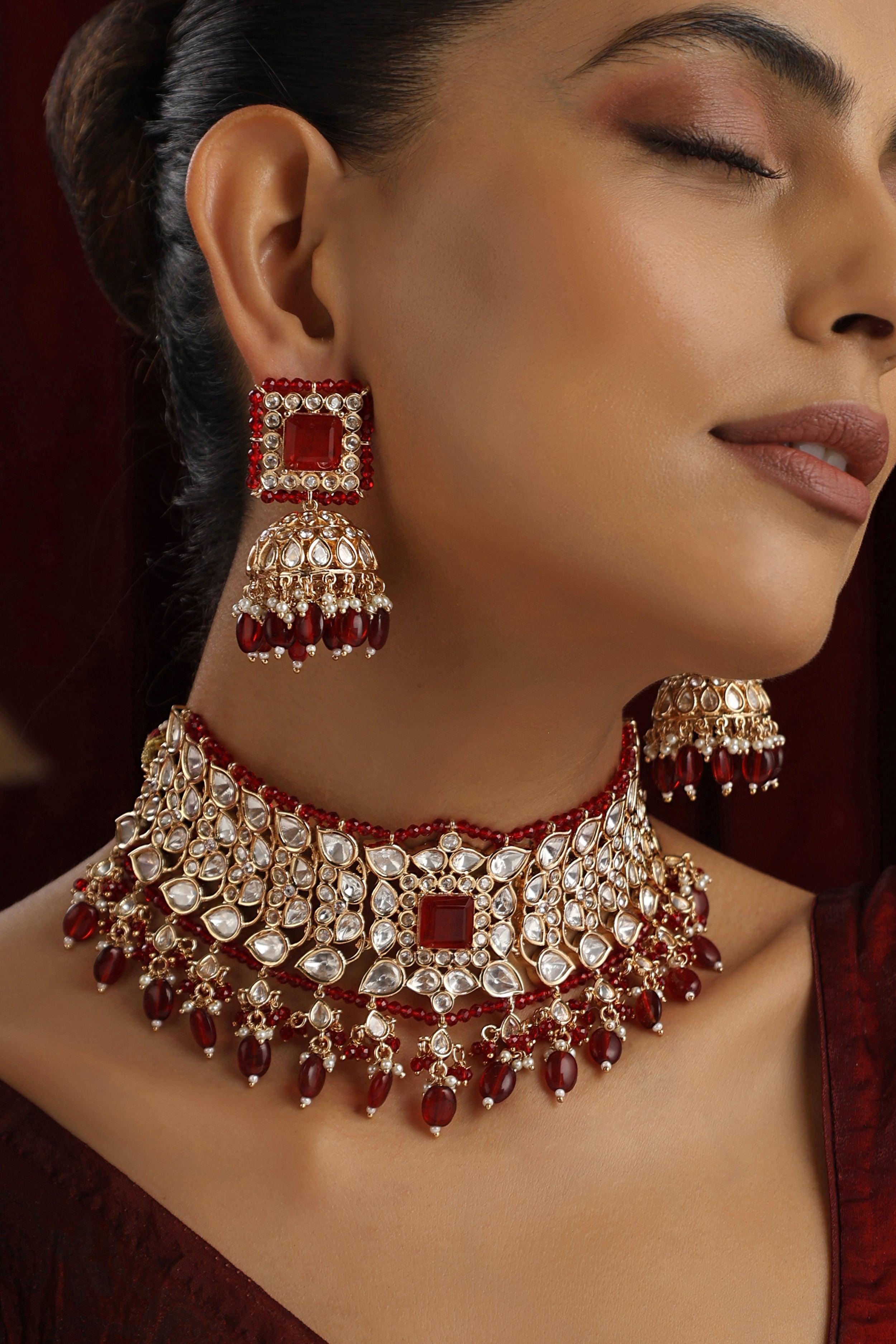 Regal Red Polki Choker set - Dyulokha