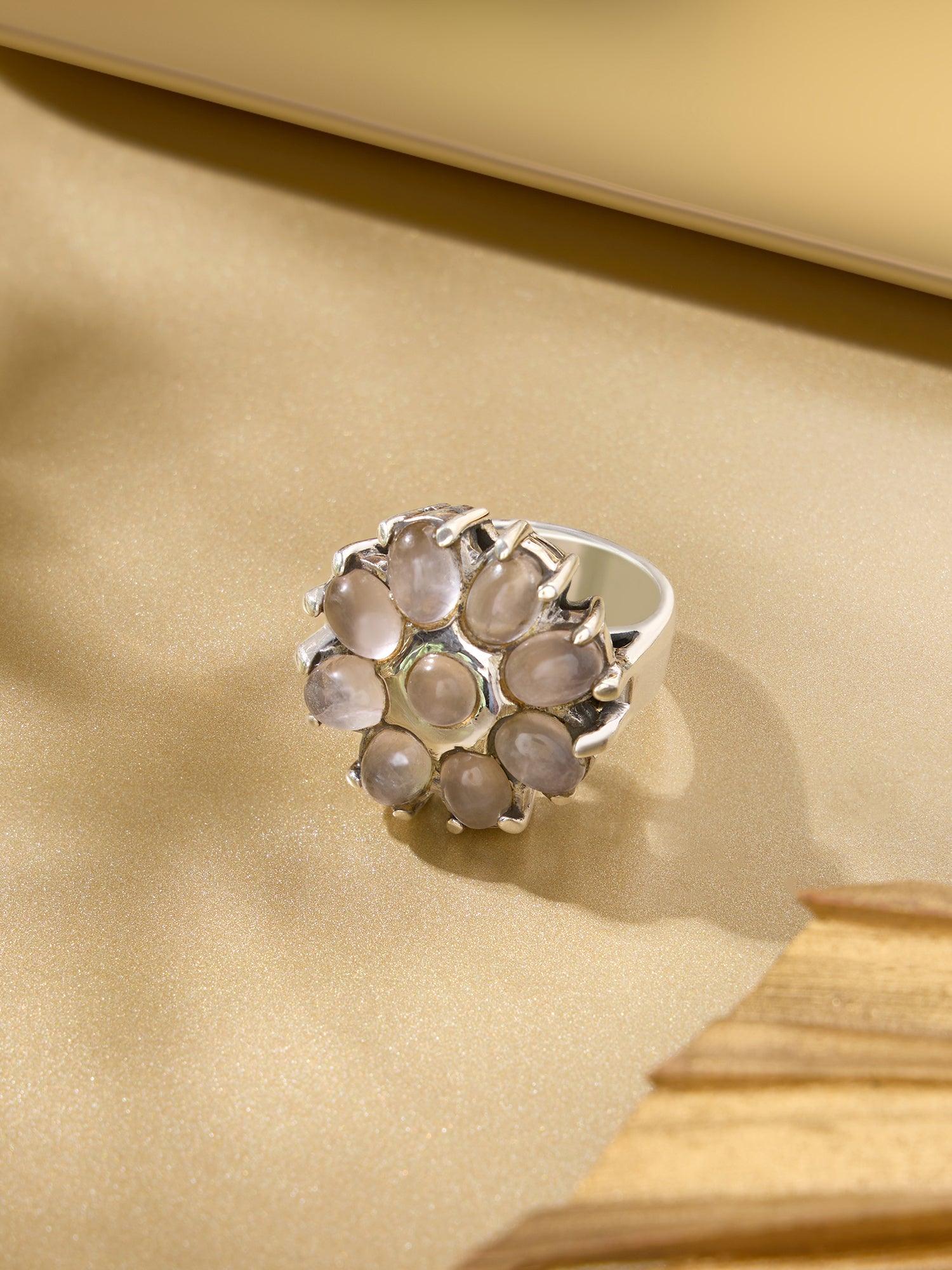 Blush Flowery Rose Quartz Ring - Dyulokha