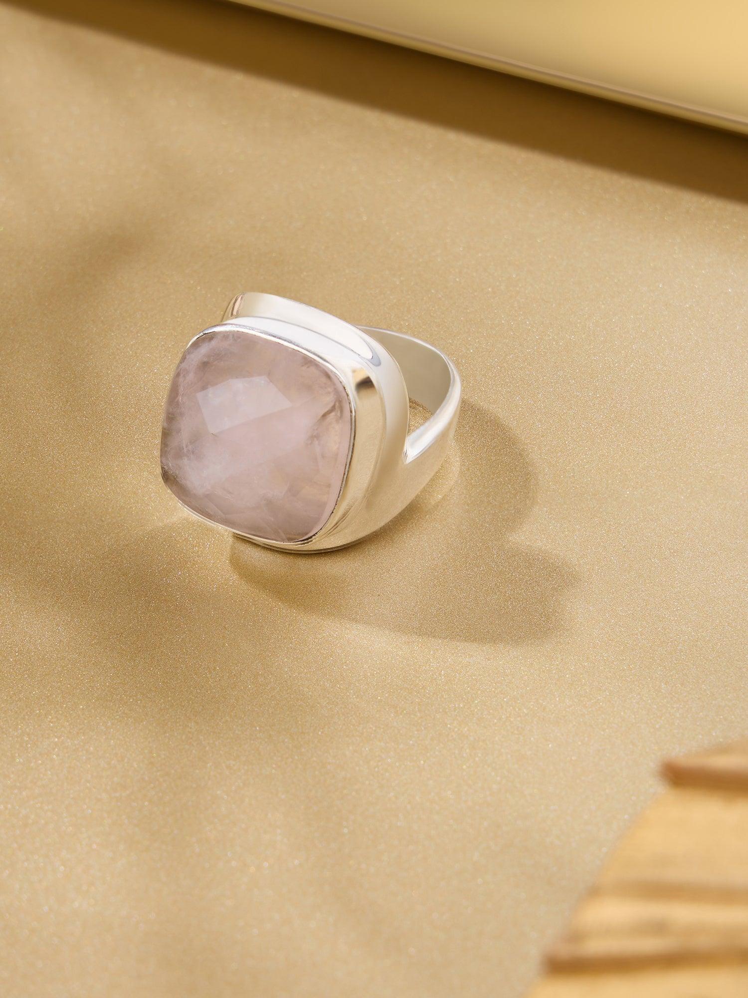 Pink Perfection Statement Rose Quartz Ring - Dyulokha