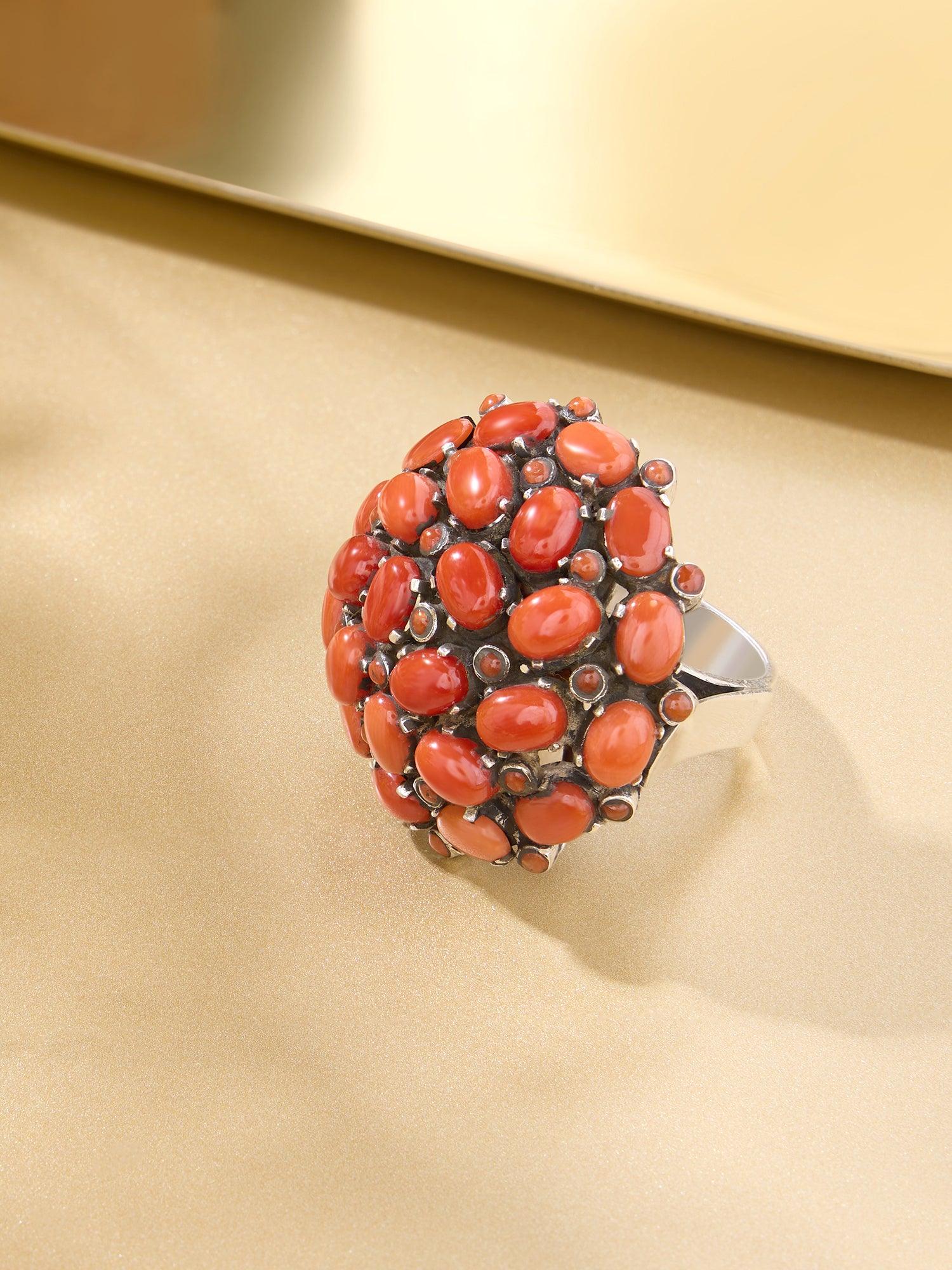 Oceanic Beauty Coral Statement Ring - Dyulokha