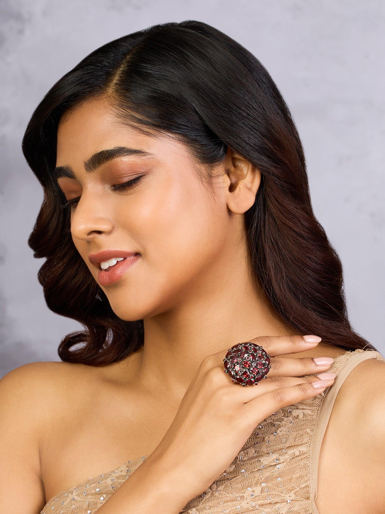 Striking Statement Garnet Ring - Dyulokha