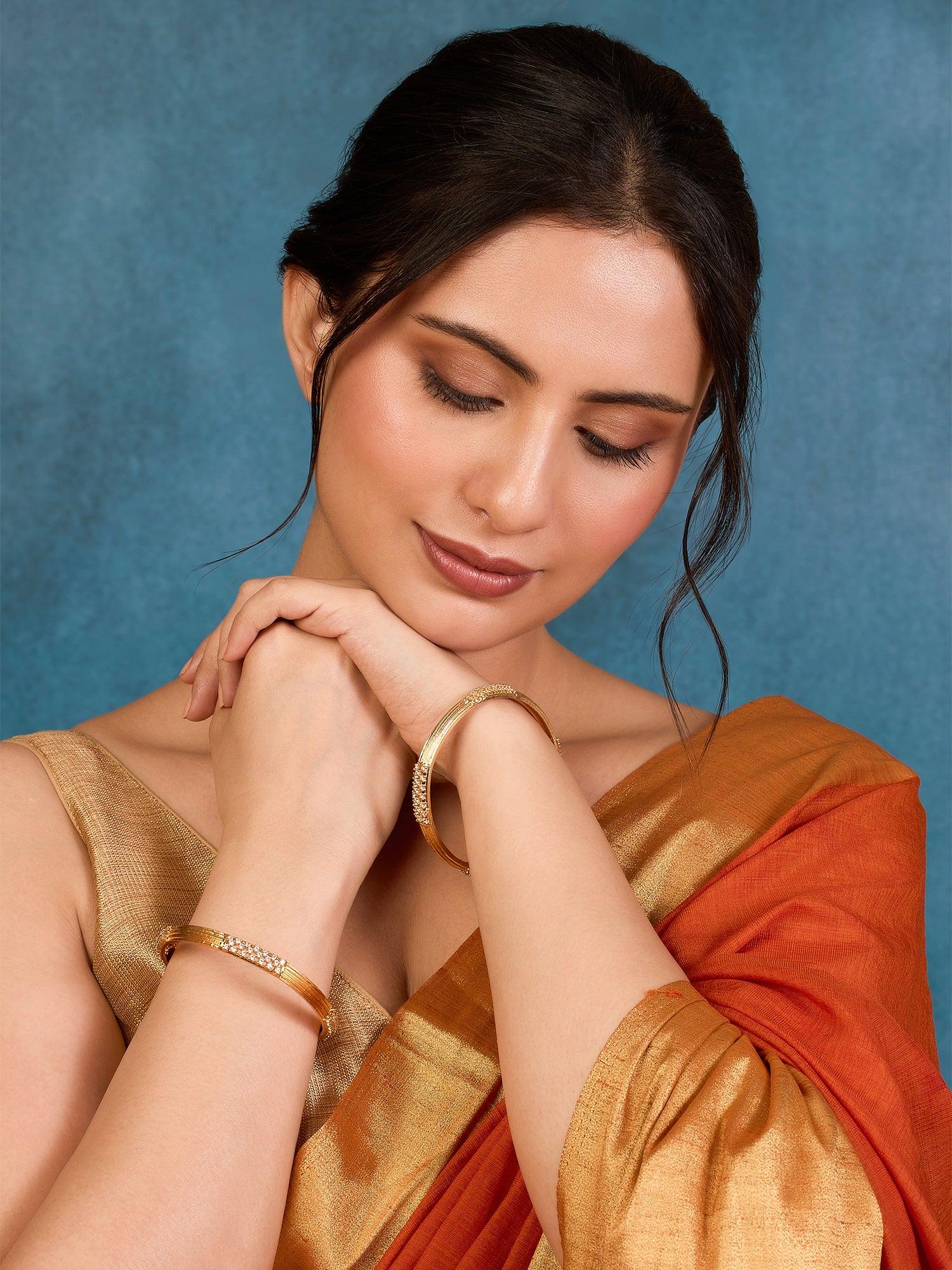 Gleaming Grace CZ Silver Bangles - Dyulokha
