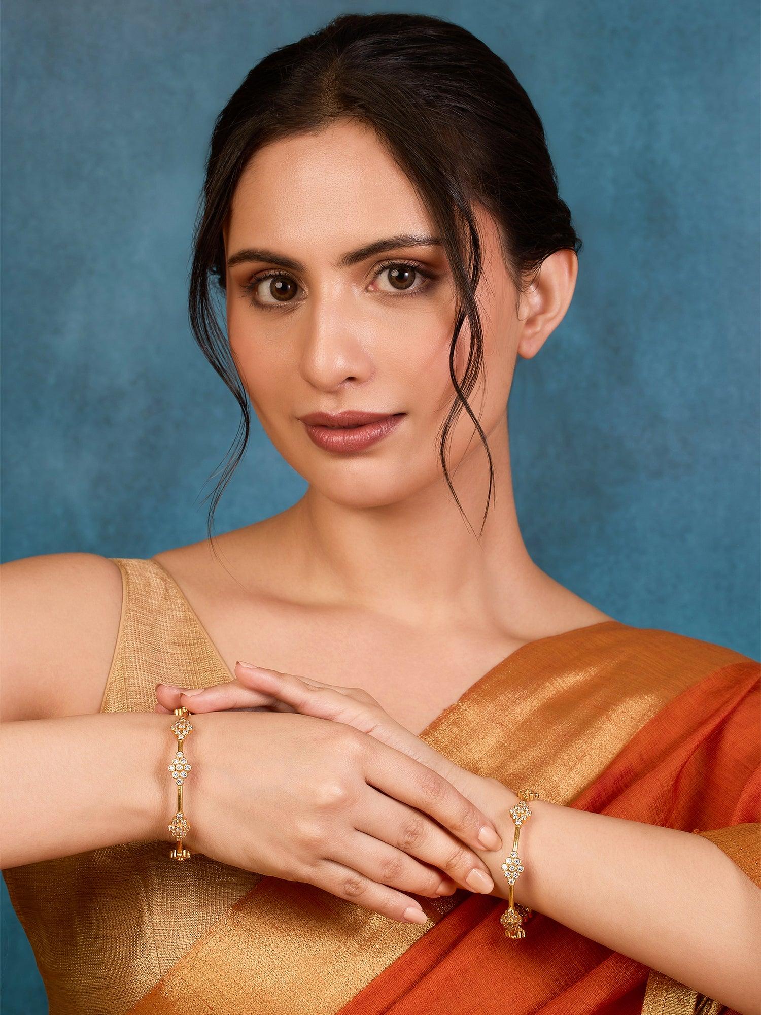 Floral Elegance CZ Silver Bangles - Dyulokha