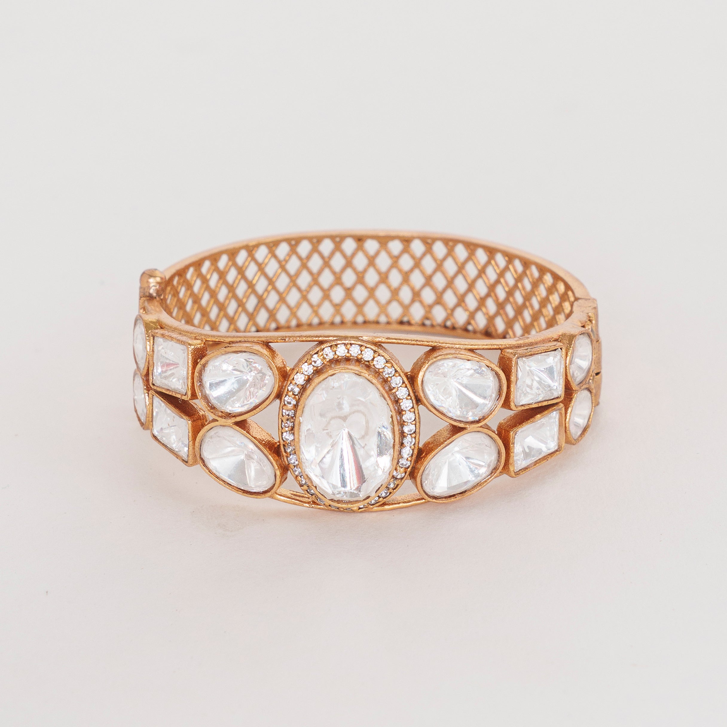 Gold Polki Brass Bangle – Screw Closure