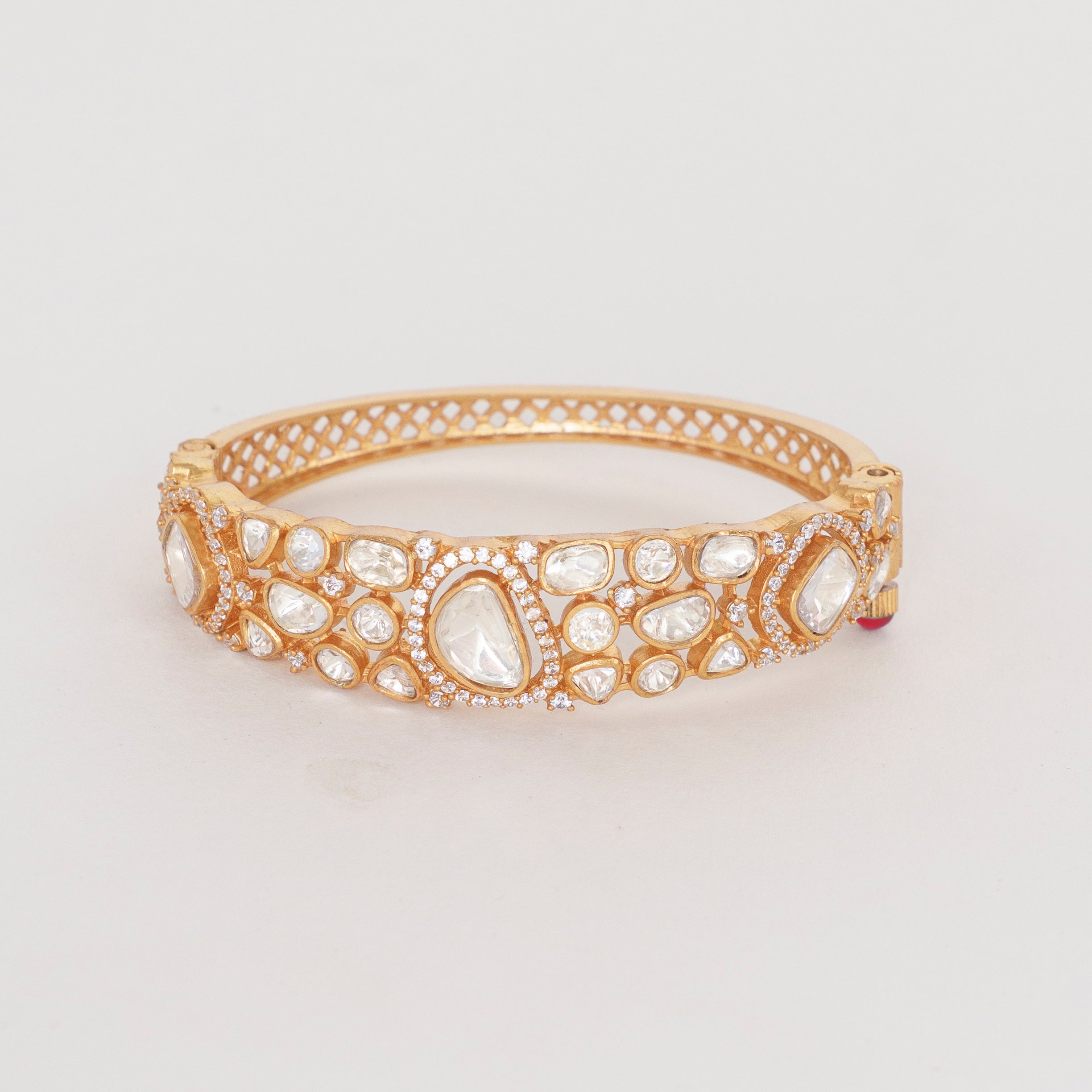 Elegant White Polki Gold Bangle – Free Size