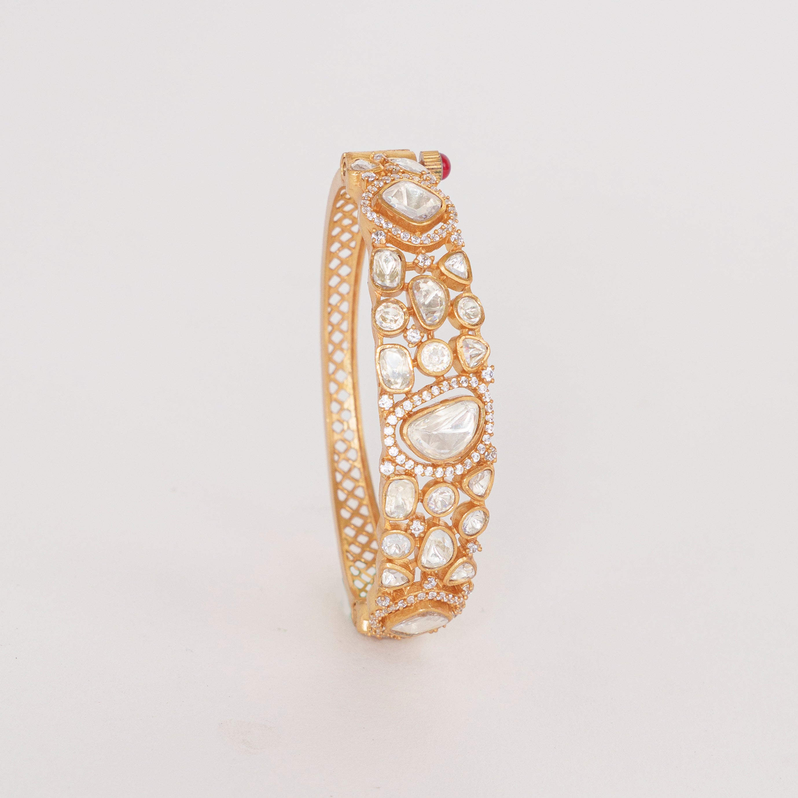 Elegant White Polki Gold Bangle – Free Size