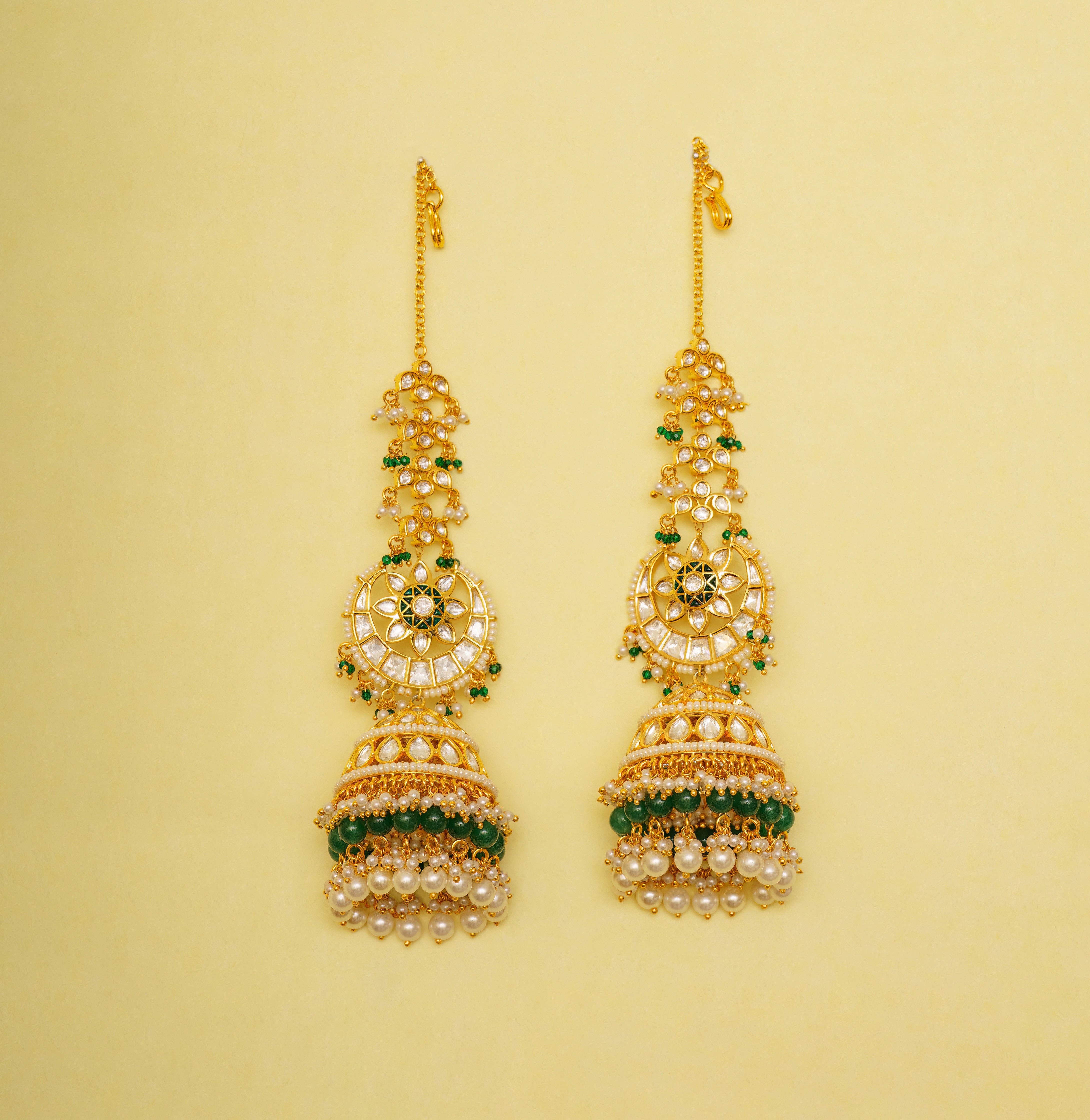 Elegant Gold Kundan Jhumkas with Pearls & Beads