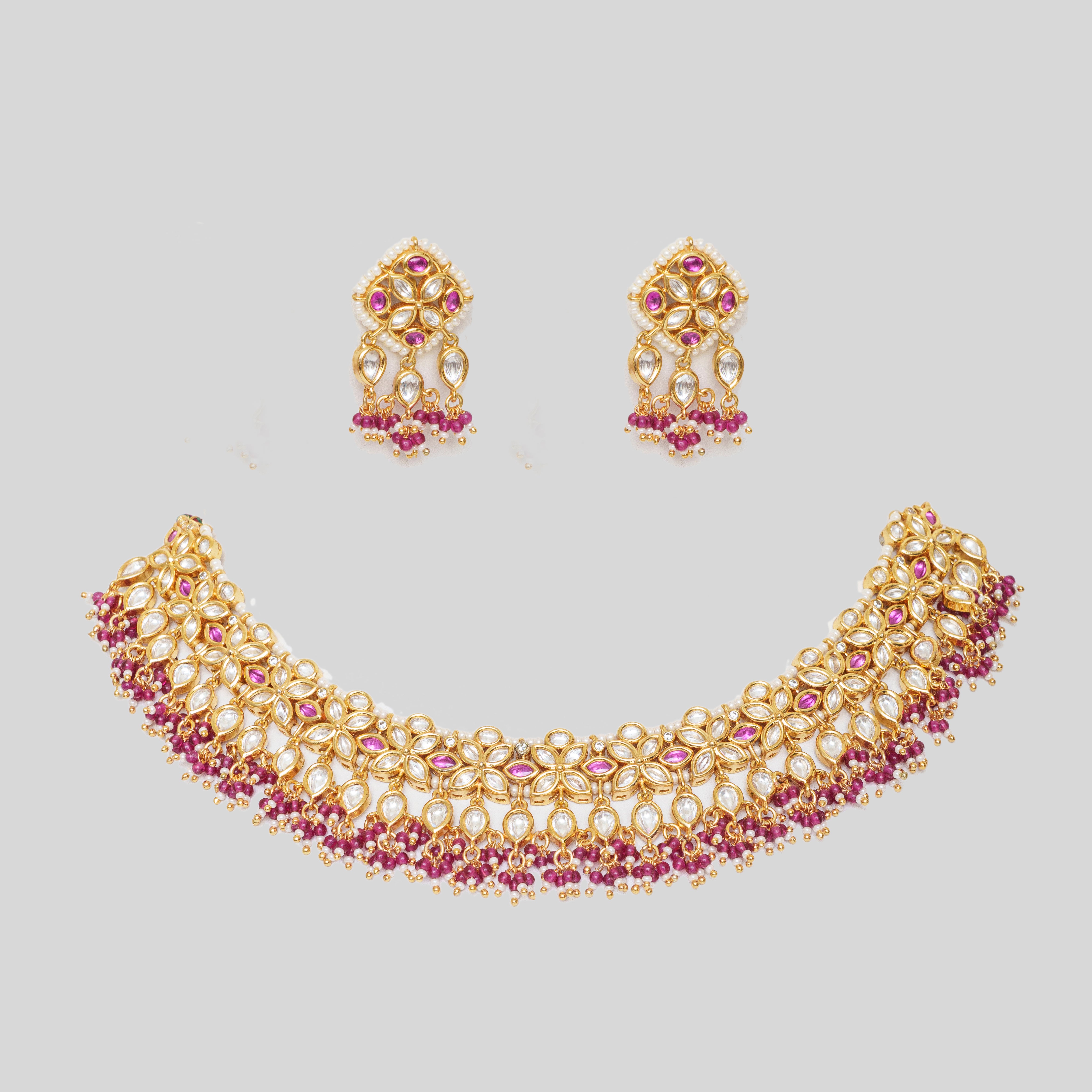 Festive Necklace with Kundan and Pink-White Beads