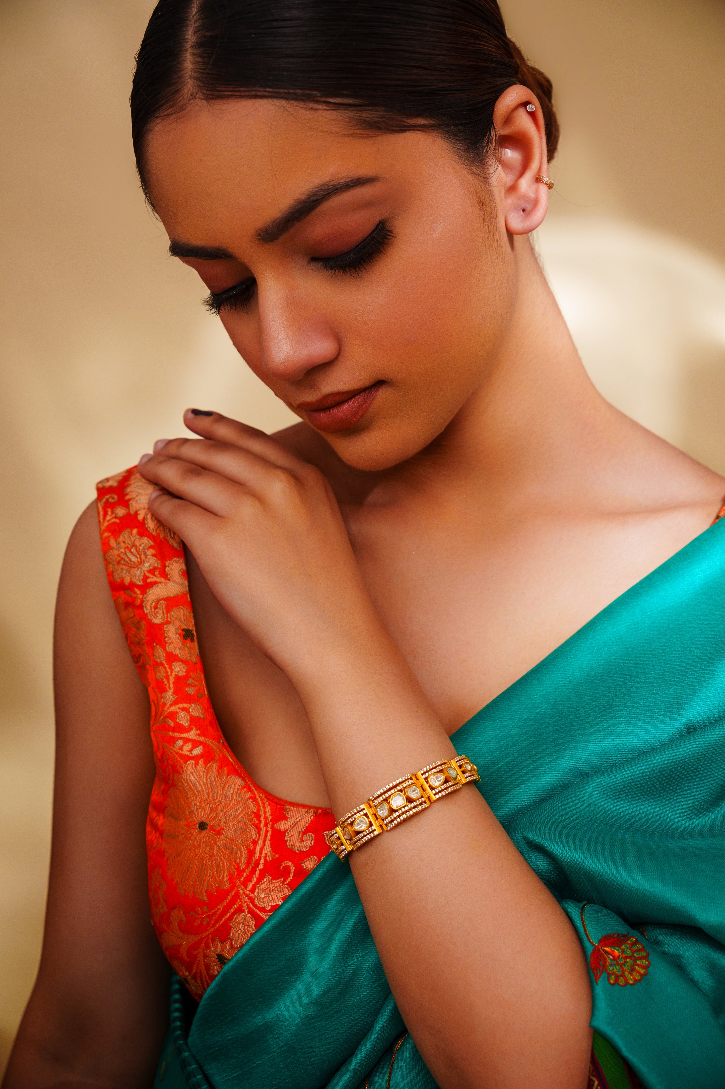 Classic Gold Kundan & CZ Stone Bracelet