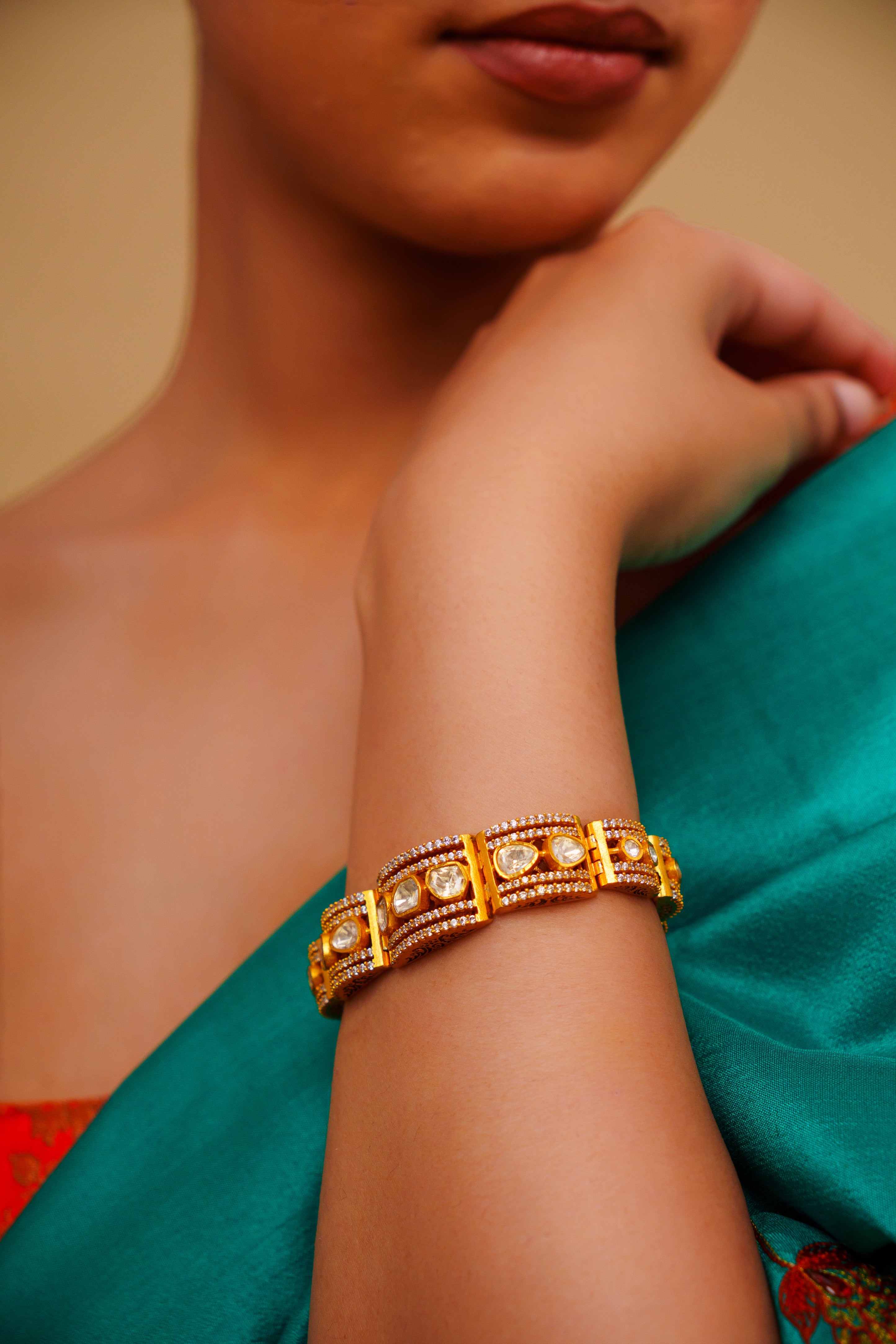 Classic Gold Kundan & CZ Stone Bracelet