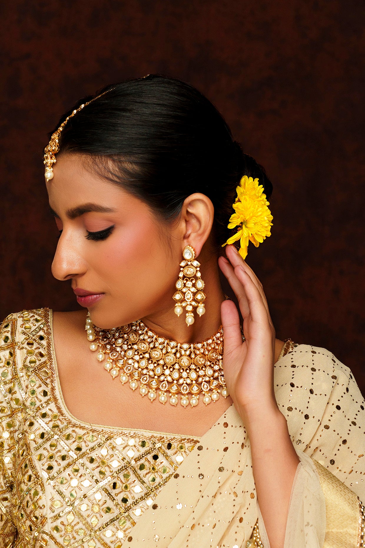 Royal Kundan & Pearl Necklace Set with Maang Tikka