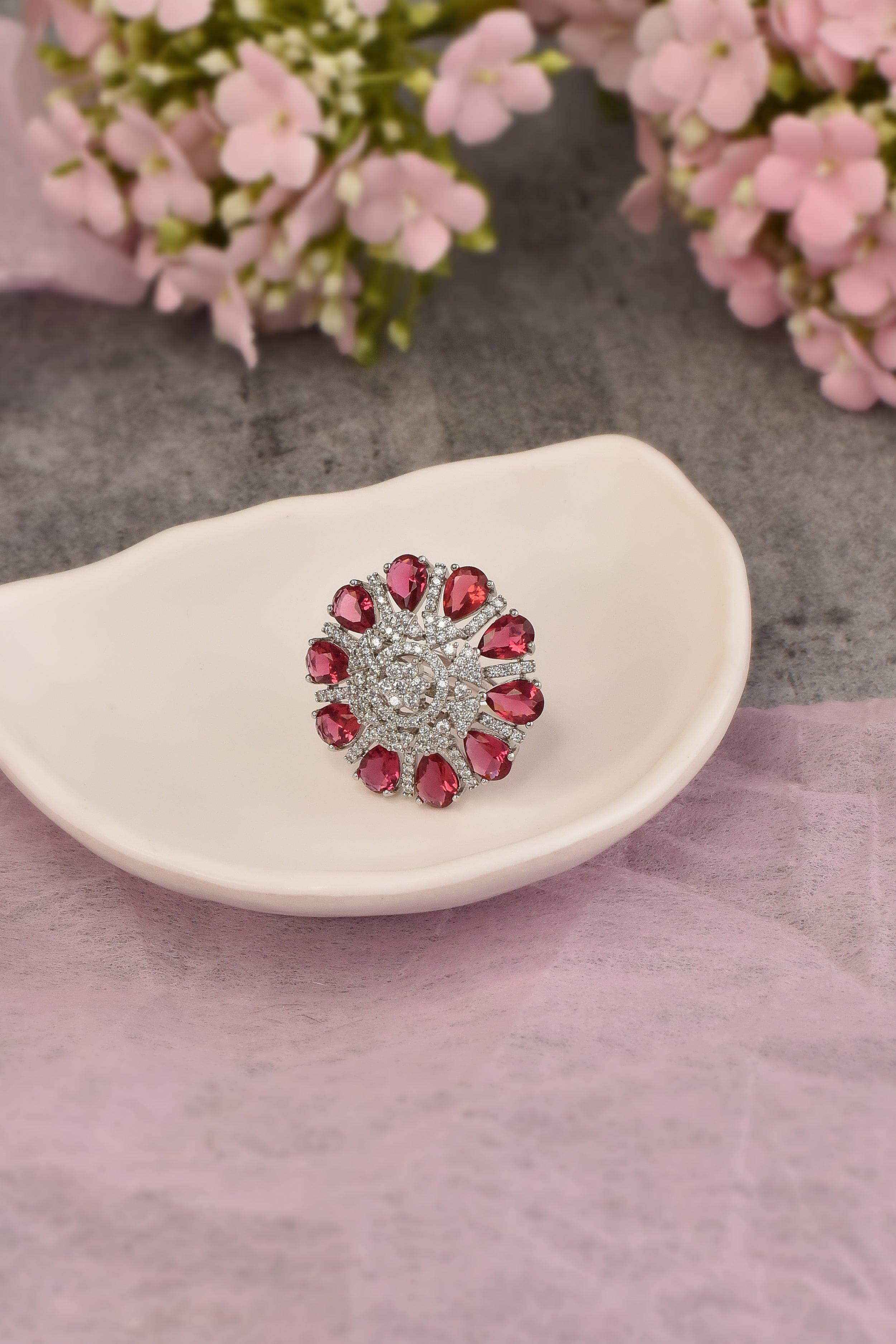 Crimson Sparkle Zirconia Ring - Dyulokha