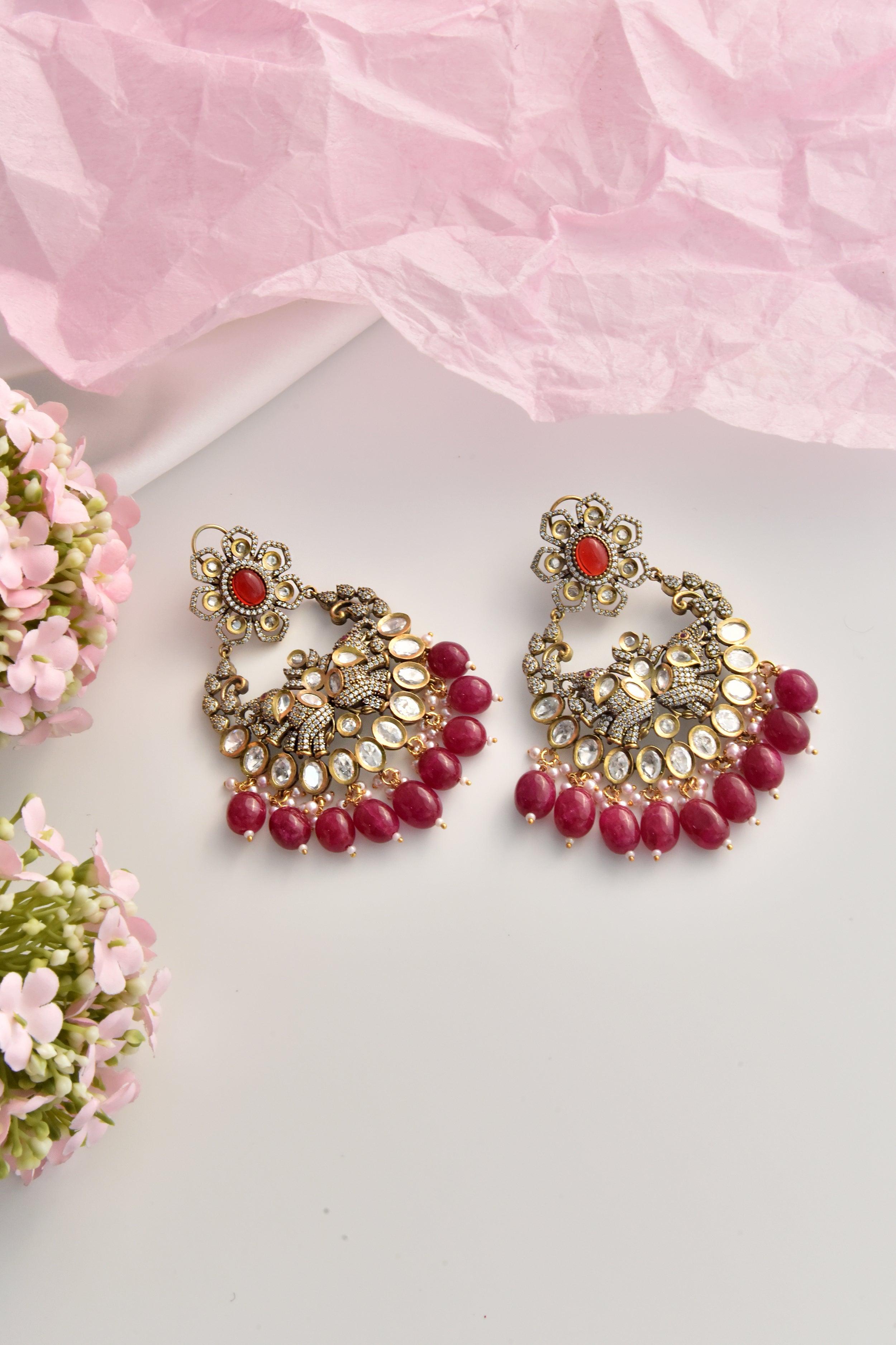Ruby Regalia Victorian Polki Chandbali Earrings - Dyulokha
