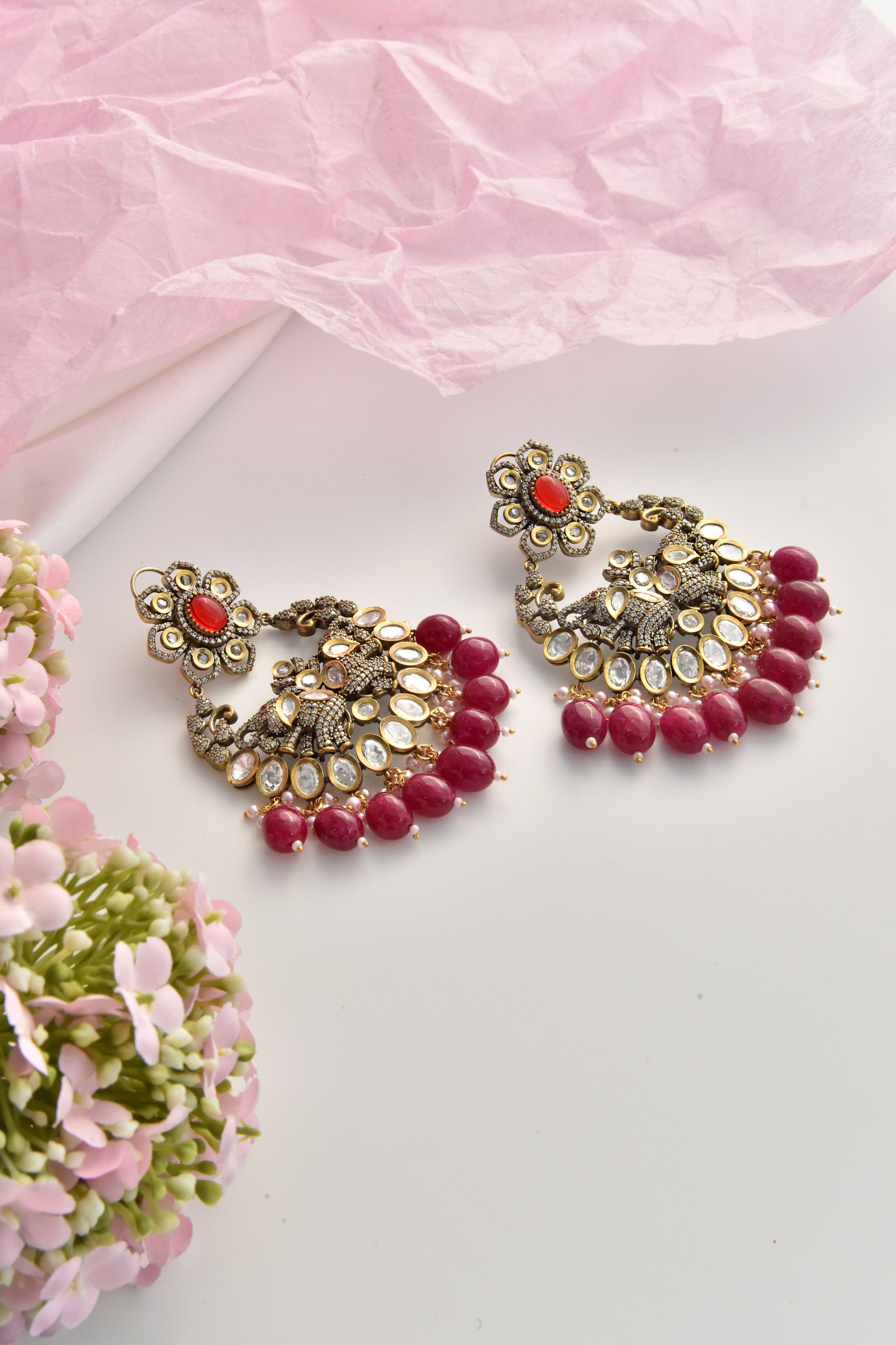 Ruby Regalia Victorian Polki Chandbali Earrings - Dyulokha