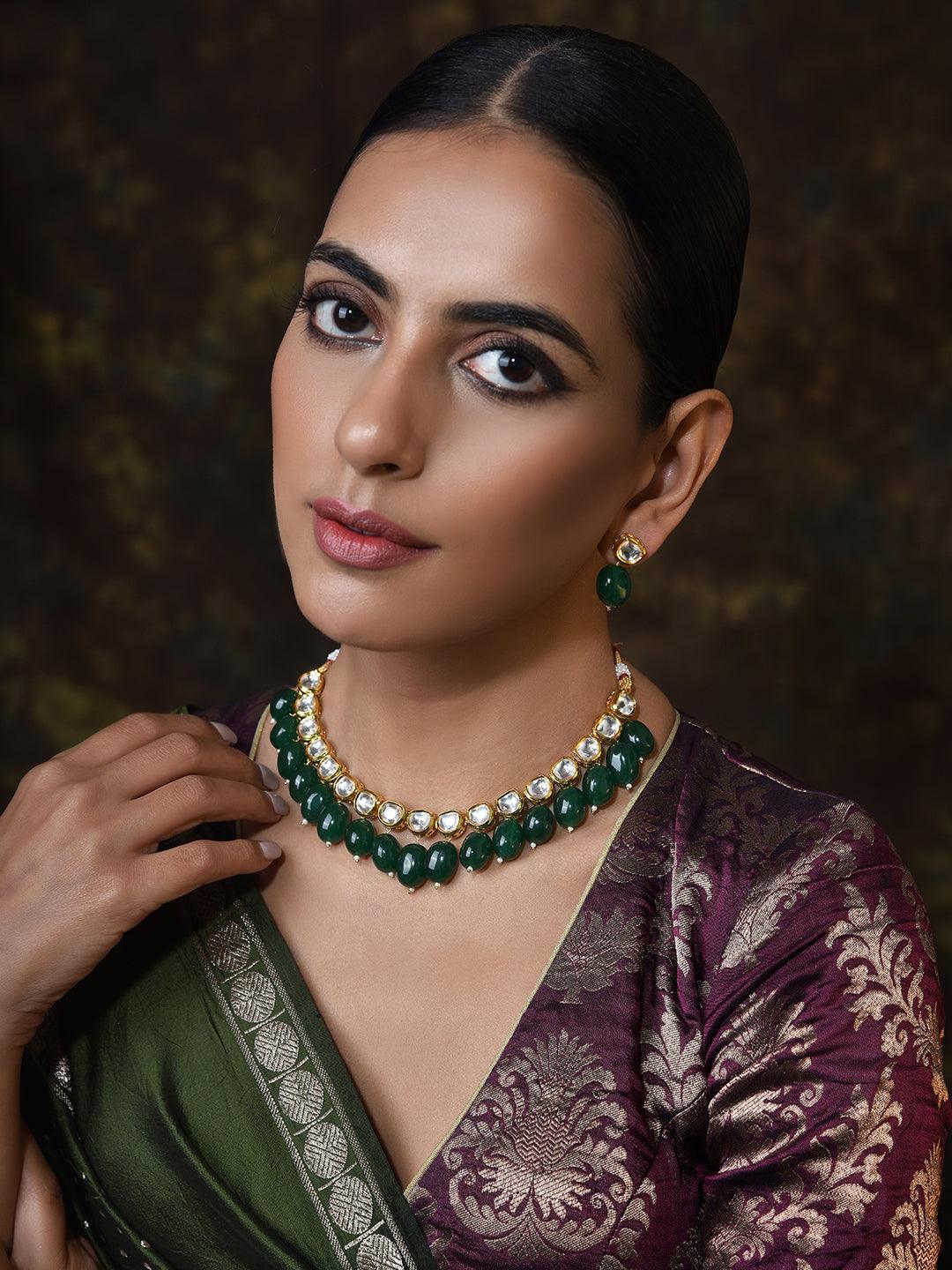Emerald Radiance Kundan Necklace Set - Dyulokha