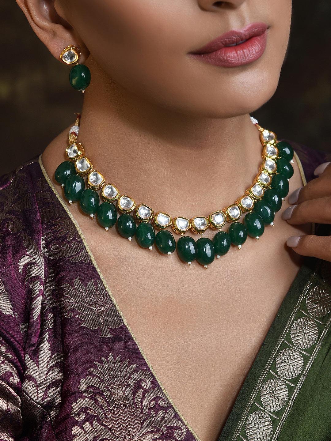 Emerald Radiance Kundan Necklace Set - Dyulokha