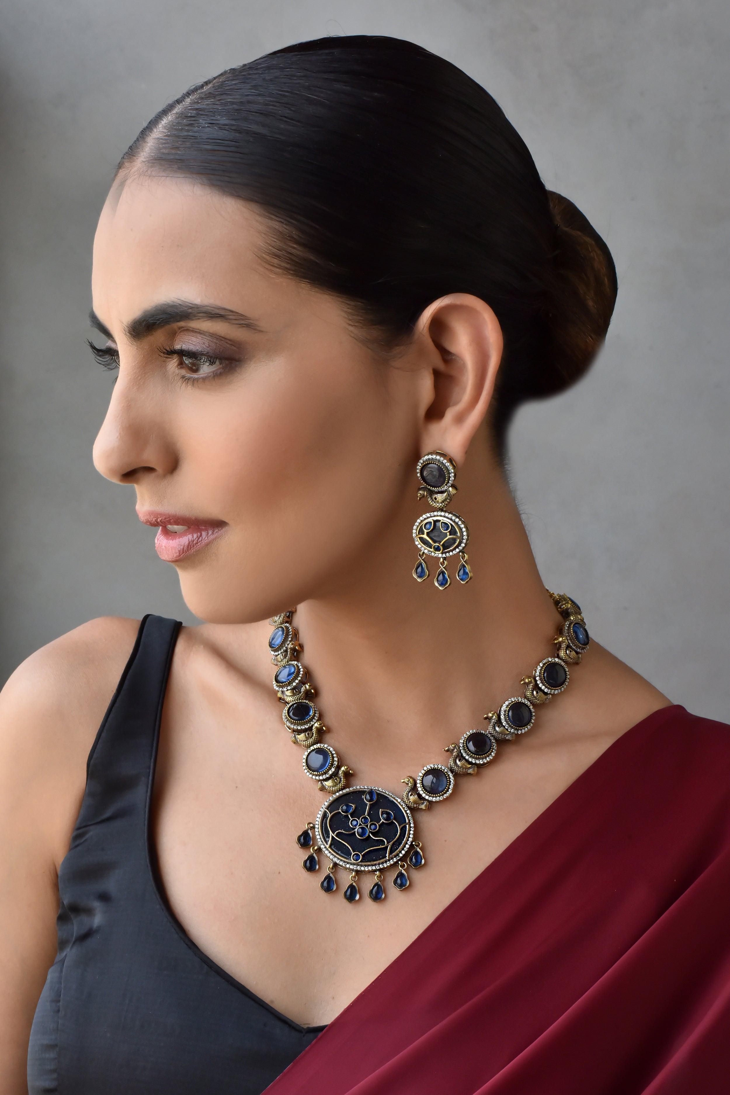 Glacial Zirconia Sapphire Necklace set - Dyulokha