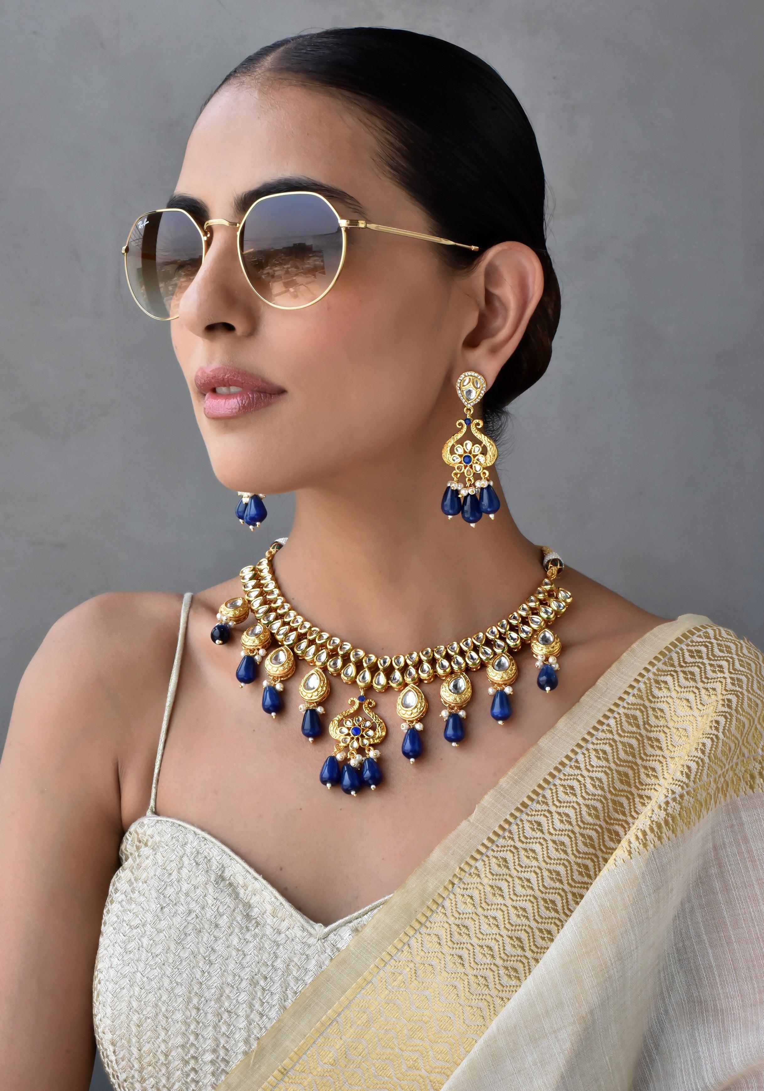 Serenity Sapphire Kundan Necklace Set - Dyulokha
