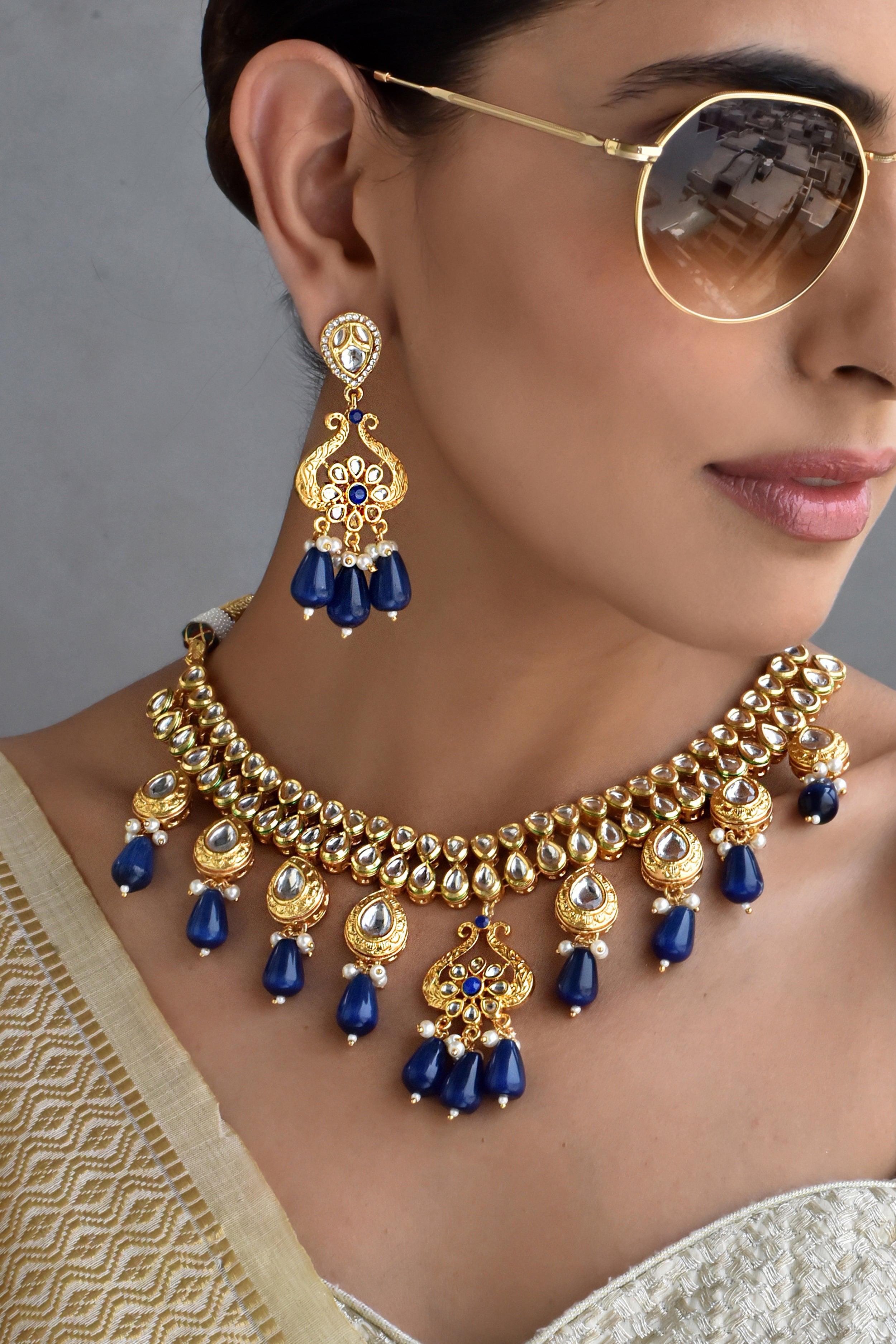 Serenity Sapphire Kundan Necklace Set - Dyulokha