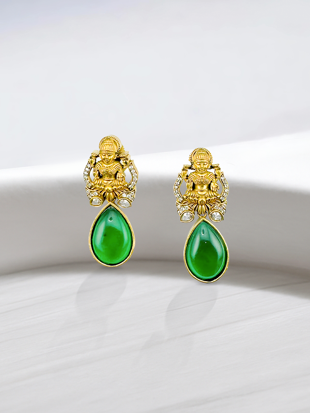Laxmi Earrings with Bold Green Drops