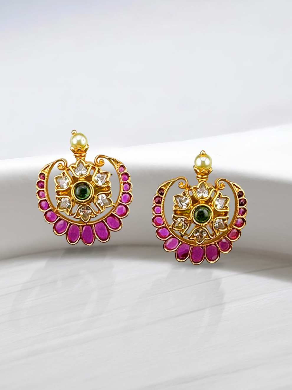 Moon-Shaped Red Stone Studs