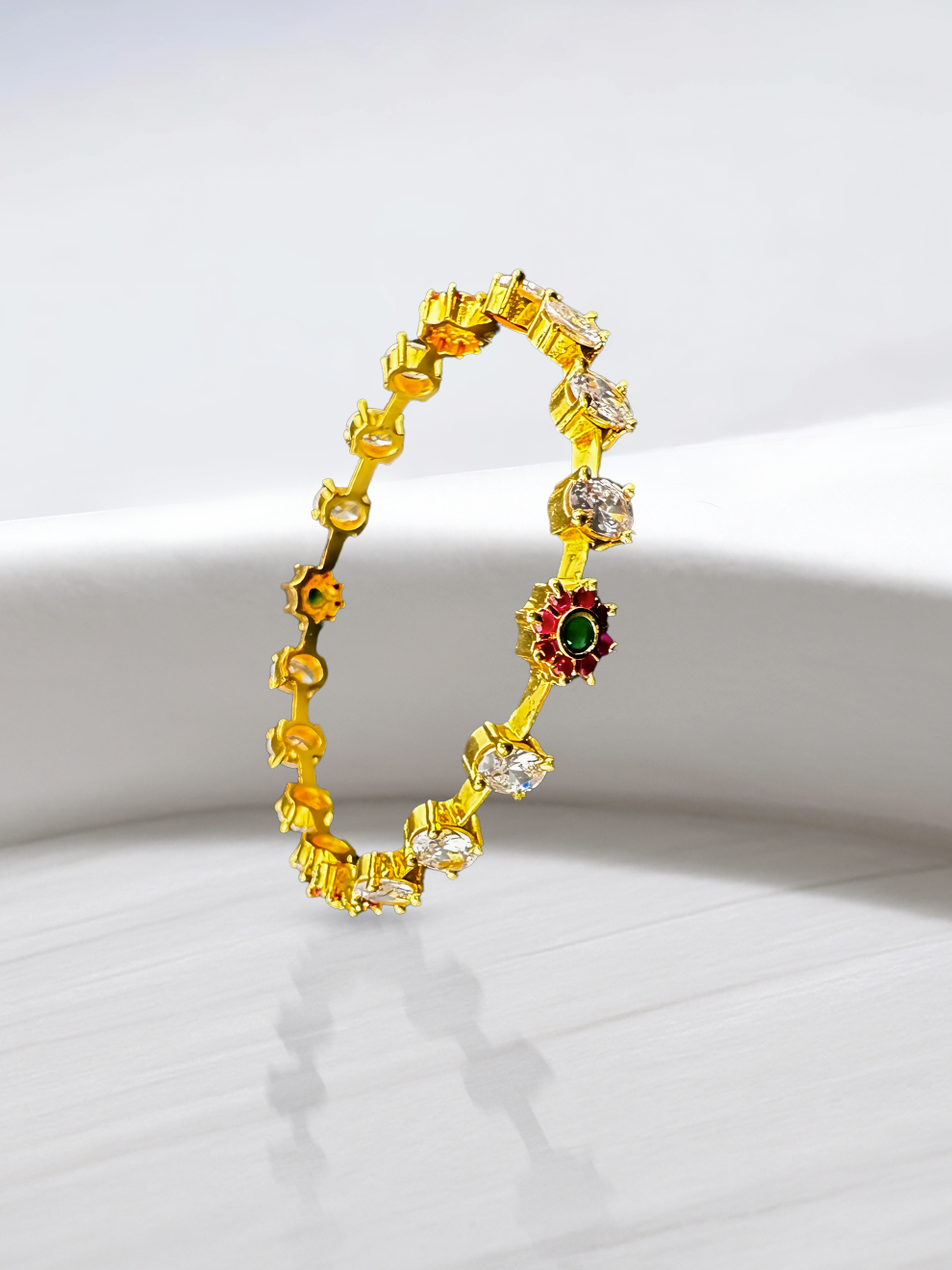 Floral Bangles with White CZ Accents