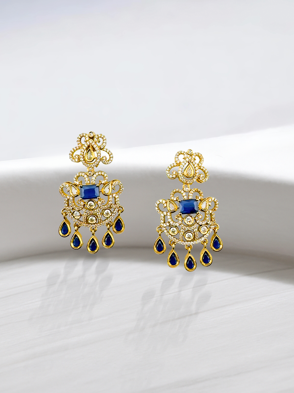 Blue and White Stones Danglers