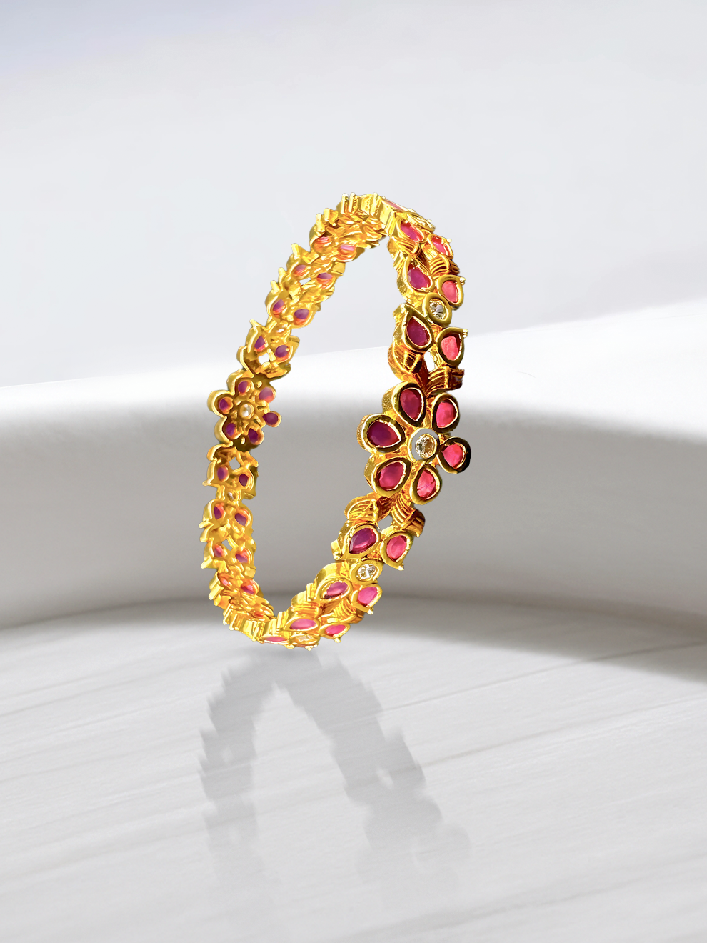 Floral Pink Drop Stone Bangles