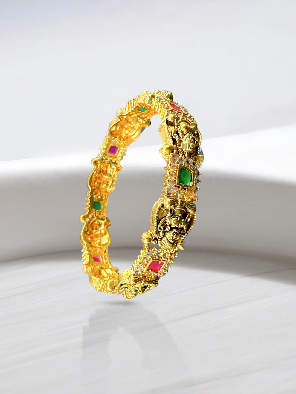 Laxmi Motif Bangles With Pink Stone Accents