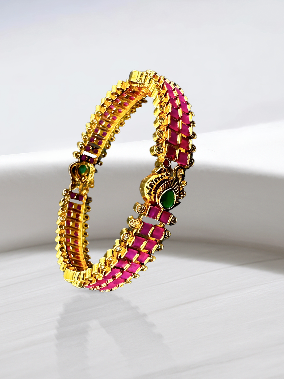 Swan Design Bangles In Pink Stones