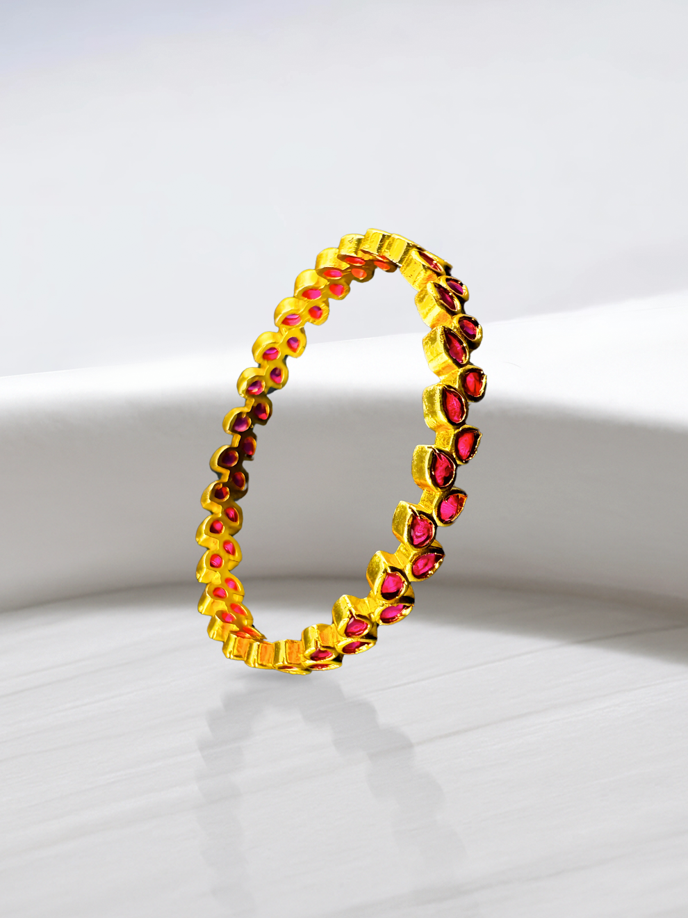 Petal-Shaped Pink Stone Bangles
