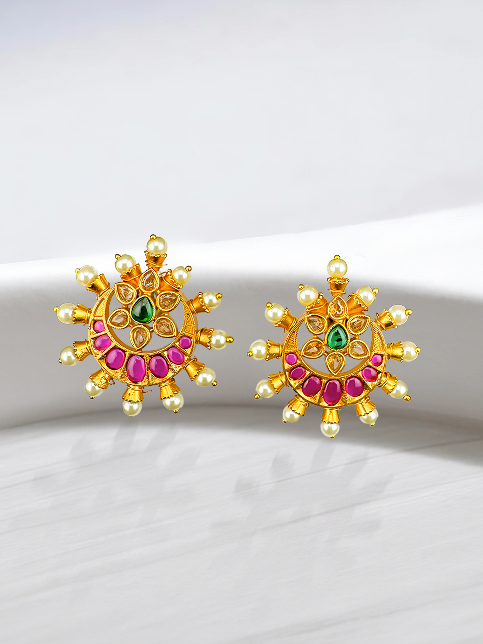 Moon-Shaped Studs with Pink Stones