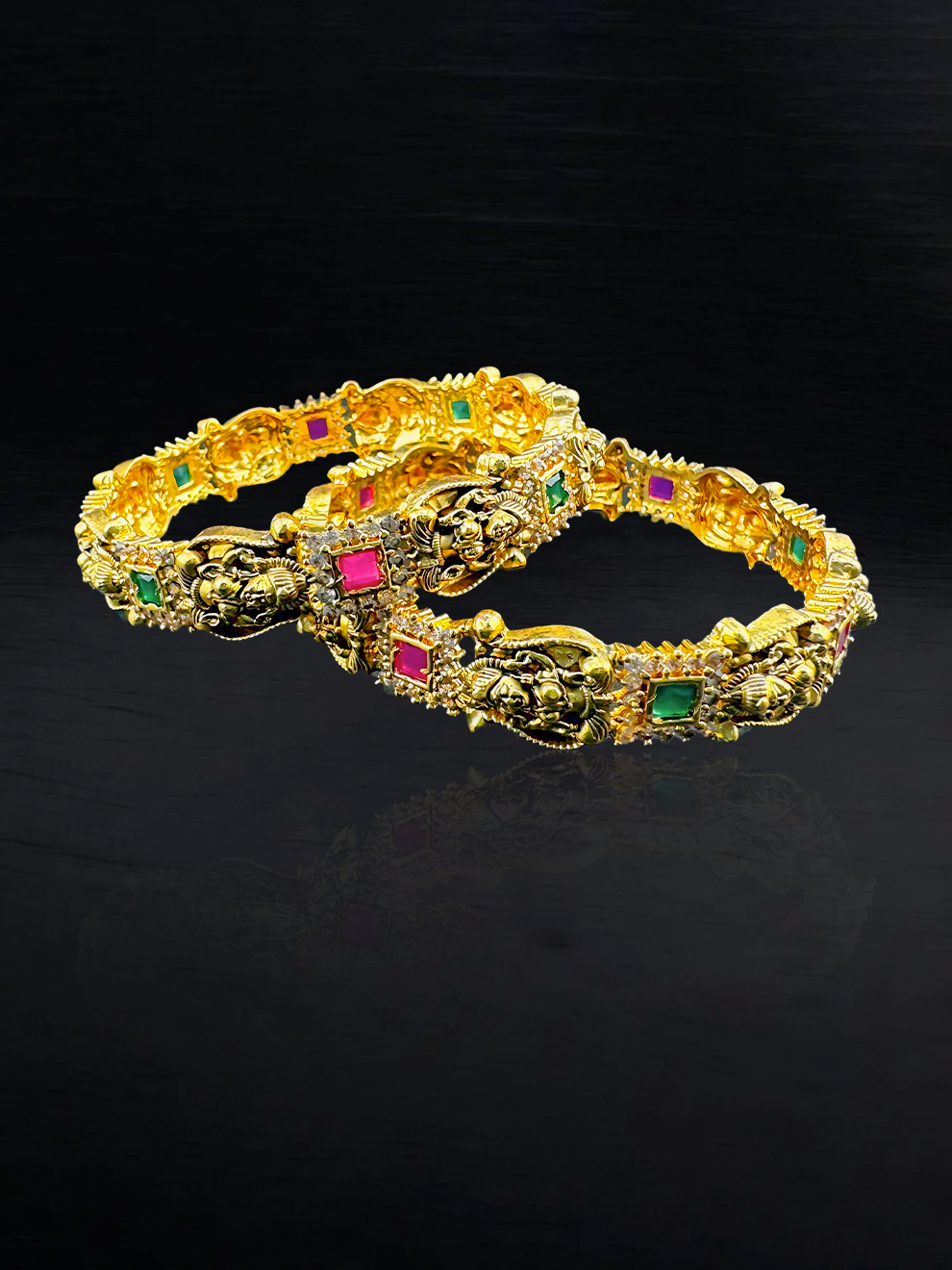 Laxmi Motif Bangles With Pink Stone Accents