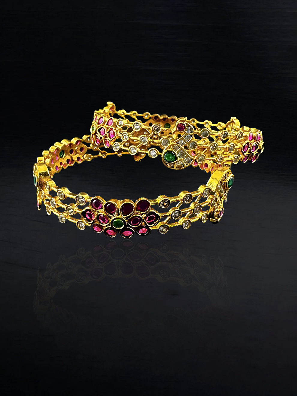 Multicolored Peacock and Flower Bangles