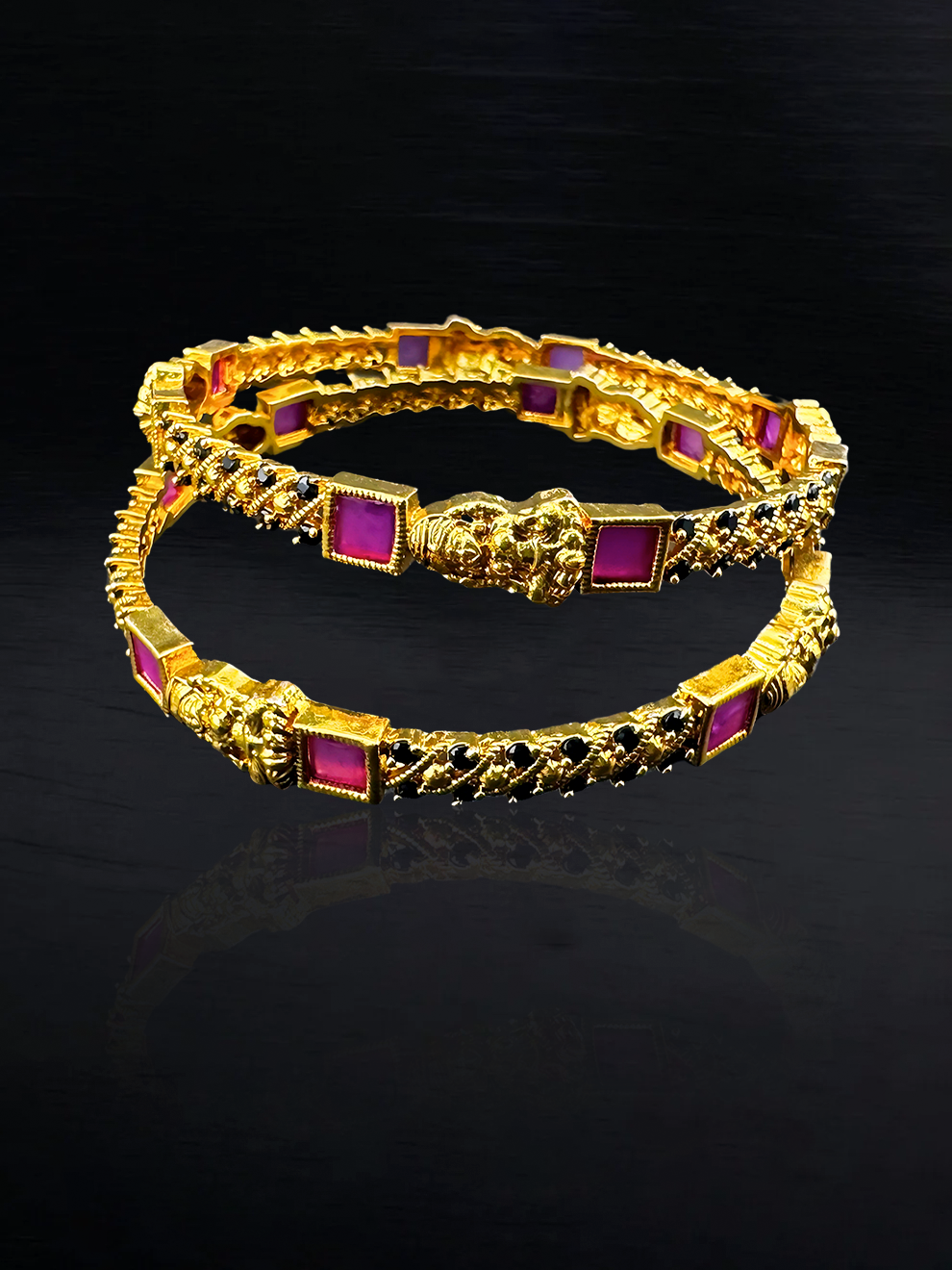 Laxmi Motif Bangles with Pink Squares