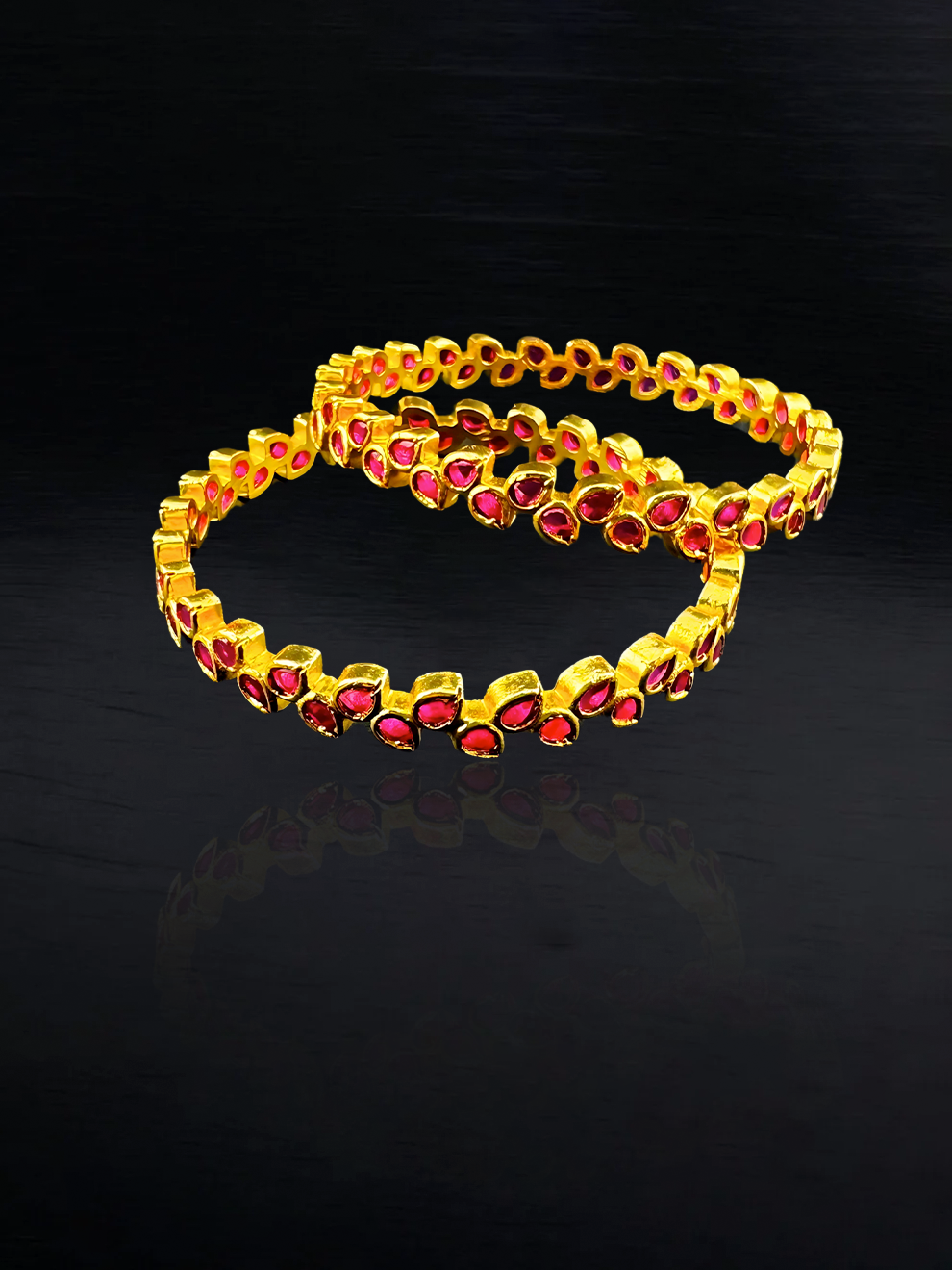 Petal-Shaped Pink Stone Bangles