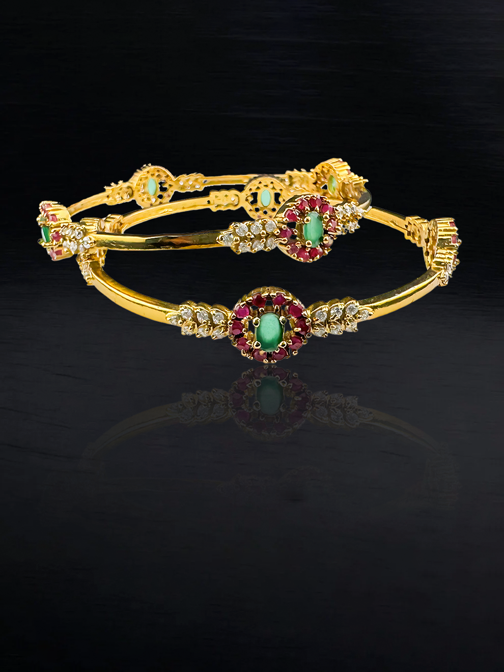 Floral Pink Stone Bangles with White Accents